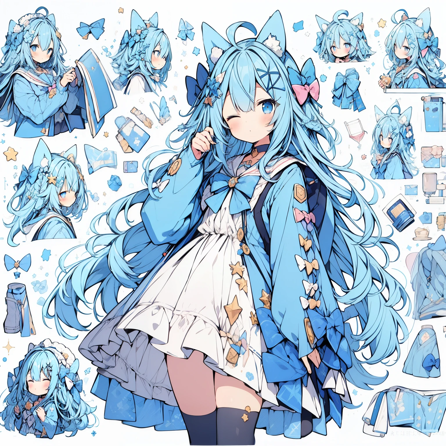 1个Giant Breast Girl, Alone, one eye closed, ahoge, woven, eBlue eyes, As estrelas (symbol), Blue nails, boots, full bodyesbian, the bow, Animal ear, jewely, long whitr hair, view the viewer, nail polish, fur-trim, with her mouth open, Colorful hair, A blue headdress, a skirt, ;ova, Fluffy sleeves, capes, Say goodbye to hair accessories, Hairstyles, has cleavage, By bangs, longer sleeves, blue bow, hair adornments, Blue hair, Starry sky print, a blue dress, Blonde hair, blue capelet, nipple chain, Very long hair, a skirt, x hair ornamen, wings, There are striped ones, Be red in the face, 耳Nipple Ring, Blue footwear, Head wings, :ova, constellation print, Fluffy long sleeves, blue skirts, striped bow, sockes, constellation,