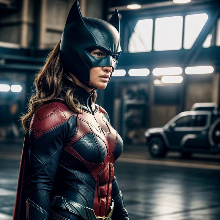 Jennifer Lopez como Batwoman, corpo Closeup, vestindo armadura do Batman, dynamic pose, Roupas de Batwoman, beauty of muscles, heroic look, athletic build, traje apertado, muito lindo, sexy, grande mama natural, clivagem, maduro, MILF, tiro de corpo inteiro, corpo close up, symmetric, rosto e corpo perfeitos, 4k, alta resolução, master part, best quality, foco nítido, (Cinematic lighting), Rosto detalhado,