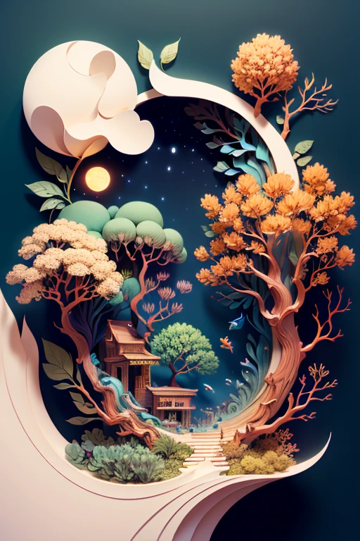 (((obra-prima))), bestquality, illustration, beautifuldetailed, _cut, lobo, tree, lua,