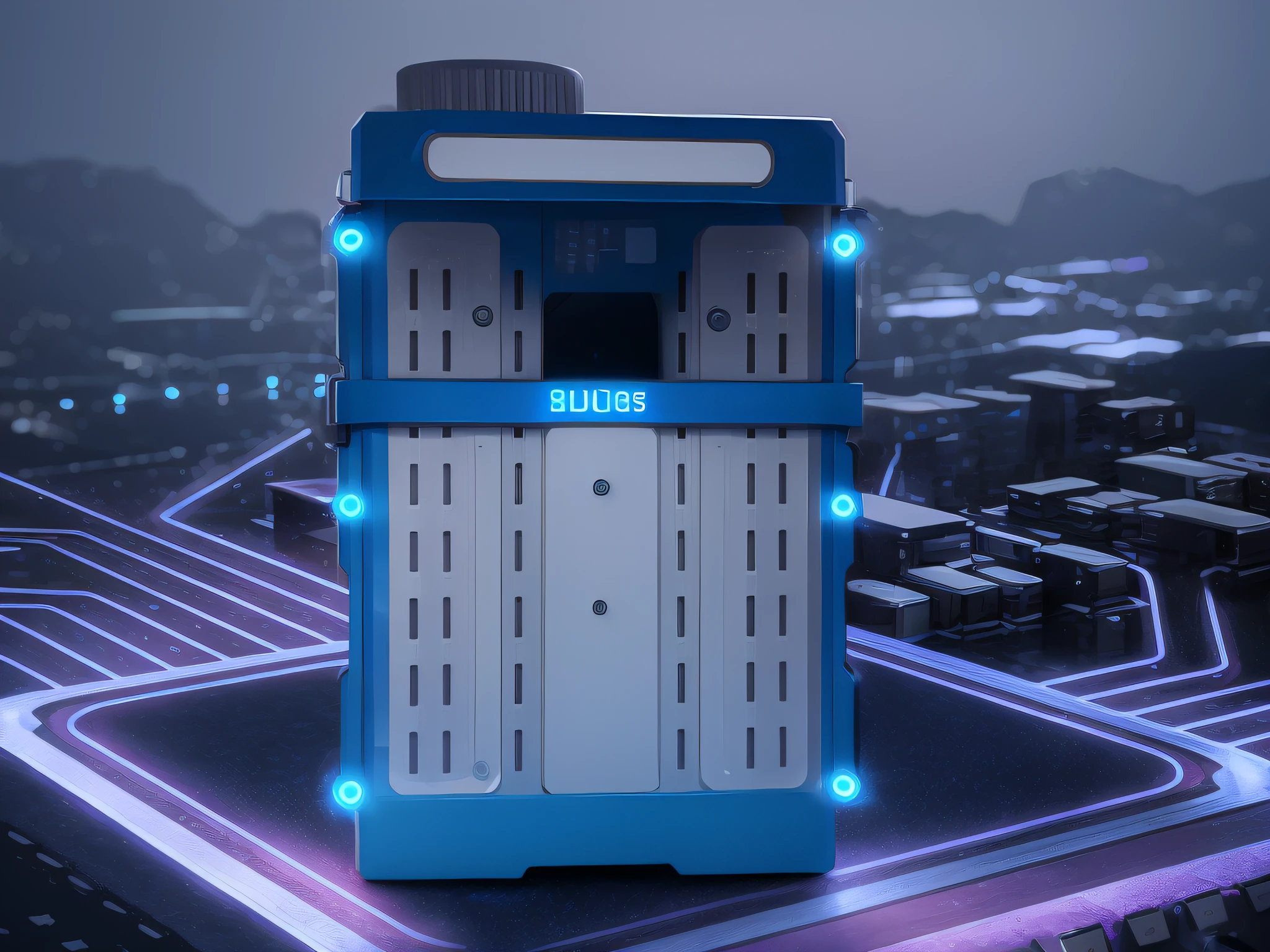blue closeup，Blue sluggish ones at the top, on a dark background, Security robot delivery, Detailed picture, Bottom view a, blue backdrop, author：Shen Zhou, sirius, 150MP, 1 5 0 o&#39;bell, close up photograph, sci-fi vending machine, sci-fi vending machine, official product photos, automated defence platform