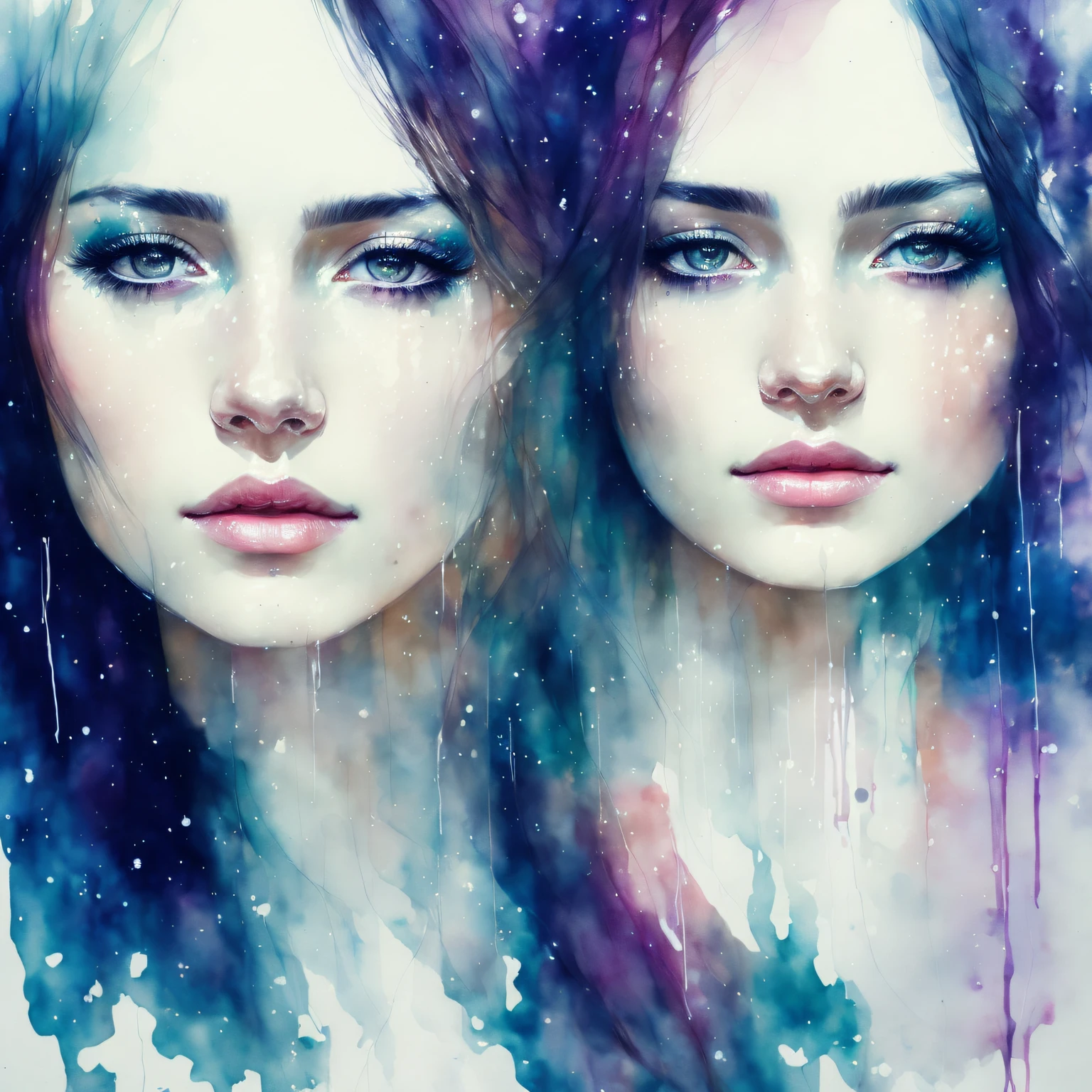 a woman by agnes cecile, luminous design, pastel colours, ink drips, winter lights