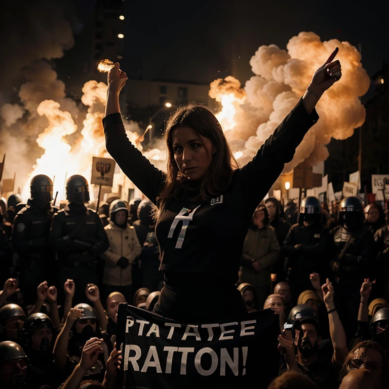 describe the atmosphere of a demonstration in front of an office called meta