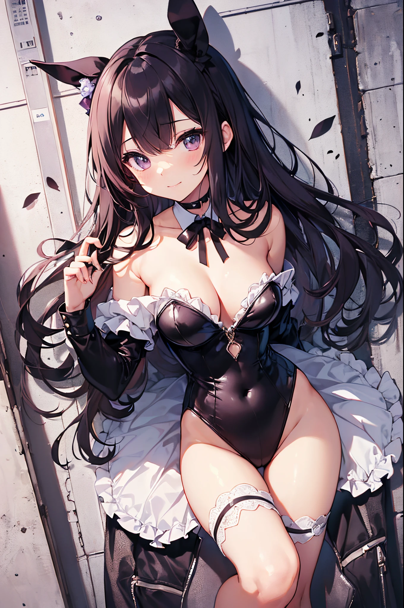 ((2D beautiful girl、top-quality: 1.2、Perfect fingers: 1.2、perfect anatomia: 1.1、Dress perfectly、face perfect: 1.1、4k、8k、top-quality、Perfect Finger 1.1、Perfect Anatomy 1.1))、Beautiful illustration with blurred background))、(Transformation Sequence)、sixteen years old、Solio、princess breast art、a baby face、((stright long hair))、(Slender legs)、Large sagging eyes:1.1、(1 persons)、A shy smile with a blush、inside in room、((Bunny girl in tailcoat、leotard、ribbon choker、Cuffs、Bunny Katyusha))、wide Shots、