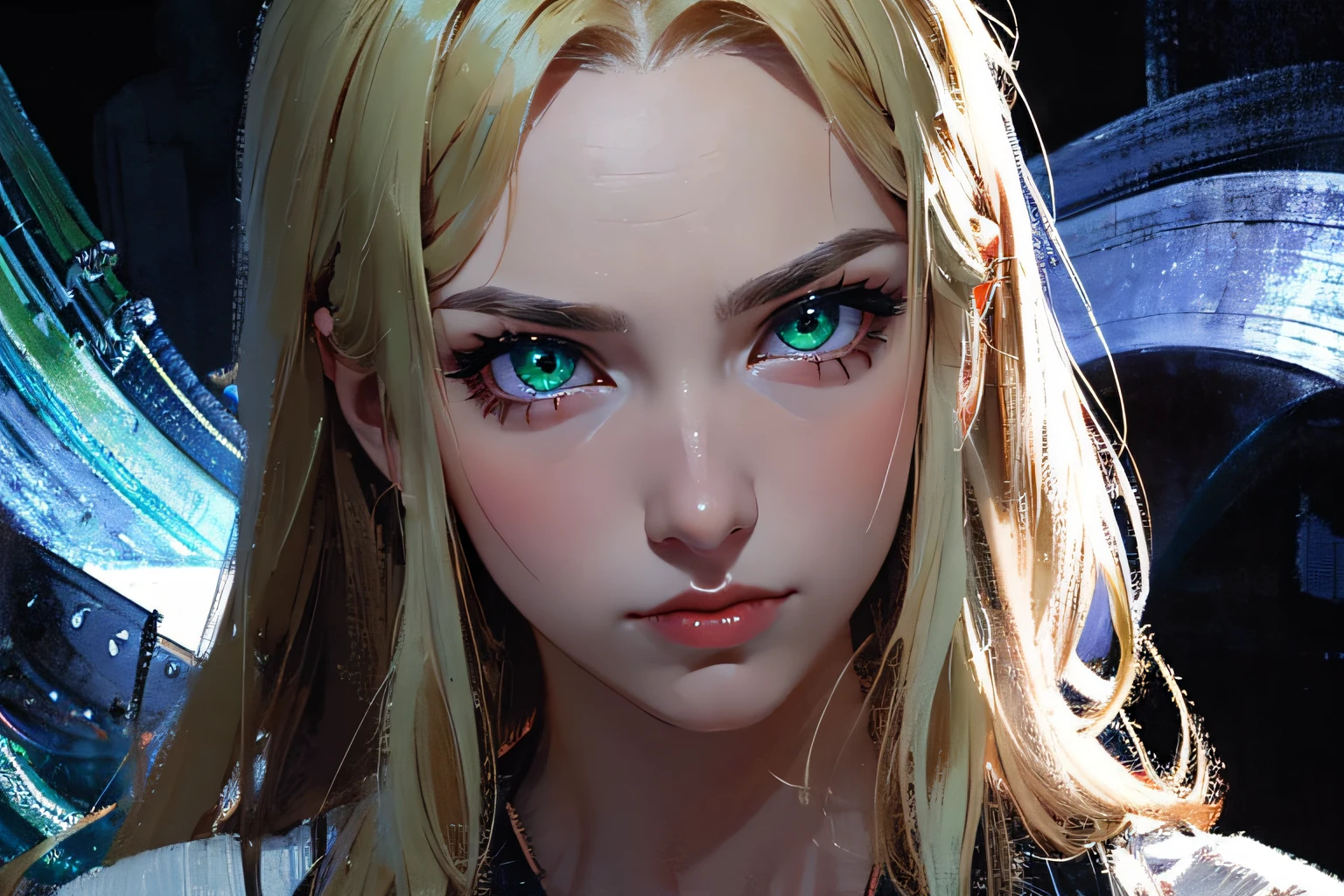 Real Human,photorealestic,Handsome face,Extremely detailed cinematic effects,soothing tones,insanely details,intricately details,ultra - detailed,(A 25-year-old girl,Serious expressions),The eyes glow green(Star-like eyes),Extremely beautiful face