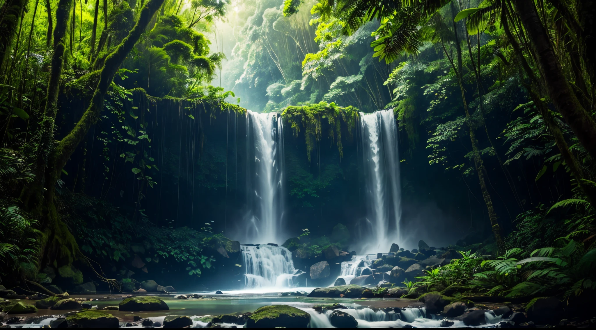 mother nature , forest, jungle, amazon, gorgeous trees, natural beauty , waterfalls, mountains barely visible on horizon, (professionally color graded), ((bright soft diffused light)), 4k, natural --uplight --