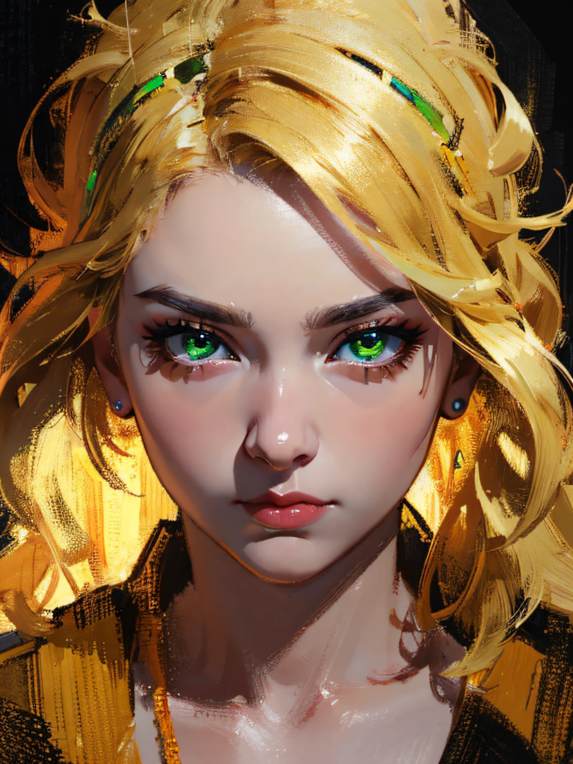 Real Human,photorealestic,Handsome face,Extremely detailed cinematic effects,soothing tones,insanely details,intricately details,ultra - detailed,(A 25-year-old girl,Serious expressions),The eyes glow green(Star-like eyes),Extremely beautiful face