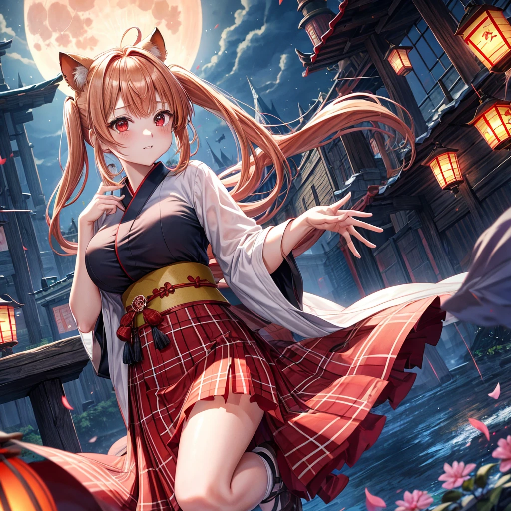 Masterpiece、Holo、Animal Ears、tail、Blue clothes、Red Eyes、night、full moon
