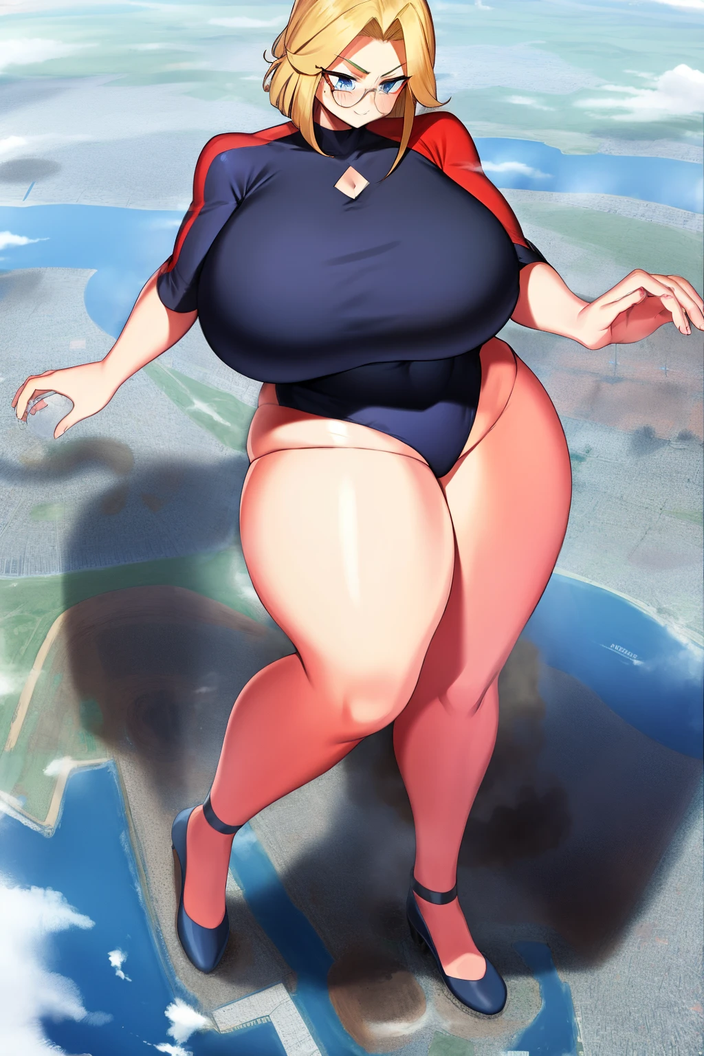 Giantess, curvy, busty, smirk, evil, thick thighs