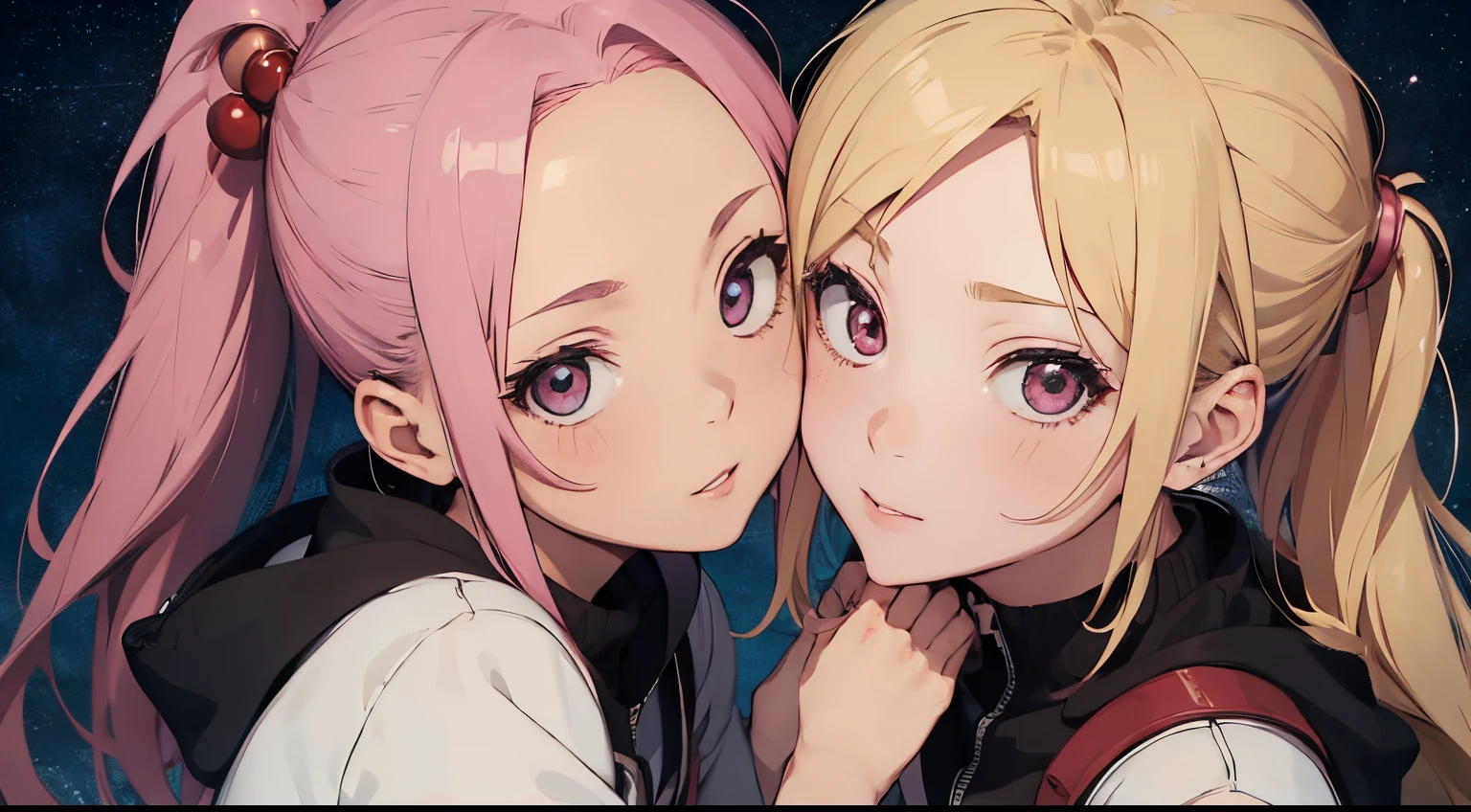 Sakura Haruno kissing Ino Yamanaka and Naruto female version. Peles nuas, corpos brilhantes, white, spacey liquid on the body.