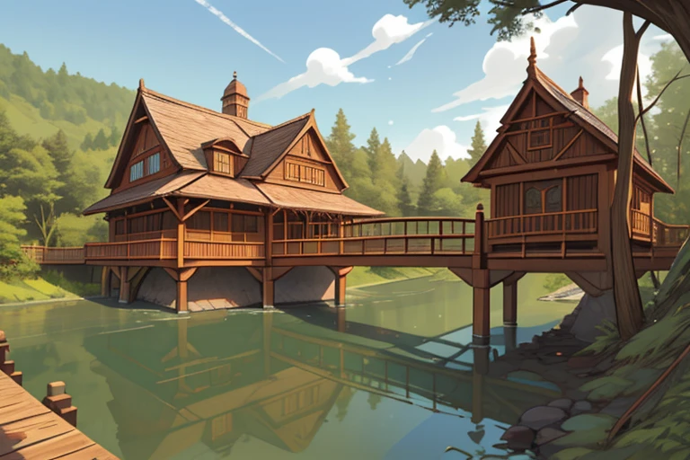 Traditional wooden structure building bridge