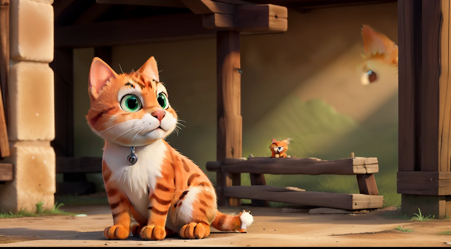 masterpiece, best quality, An orange cat in profile with green eyes and spots.