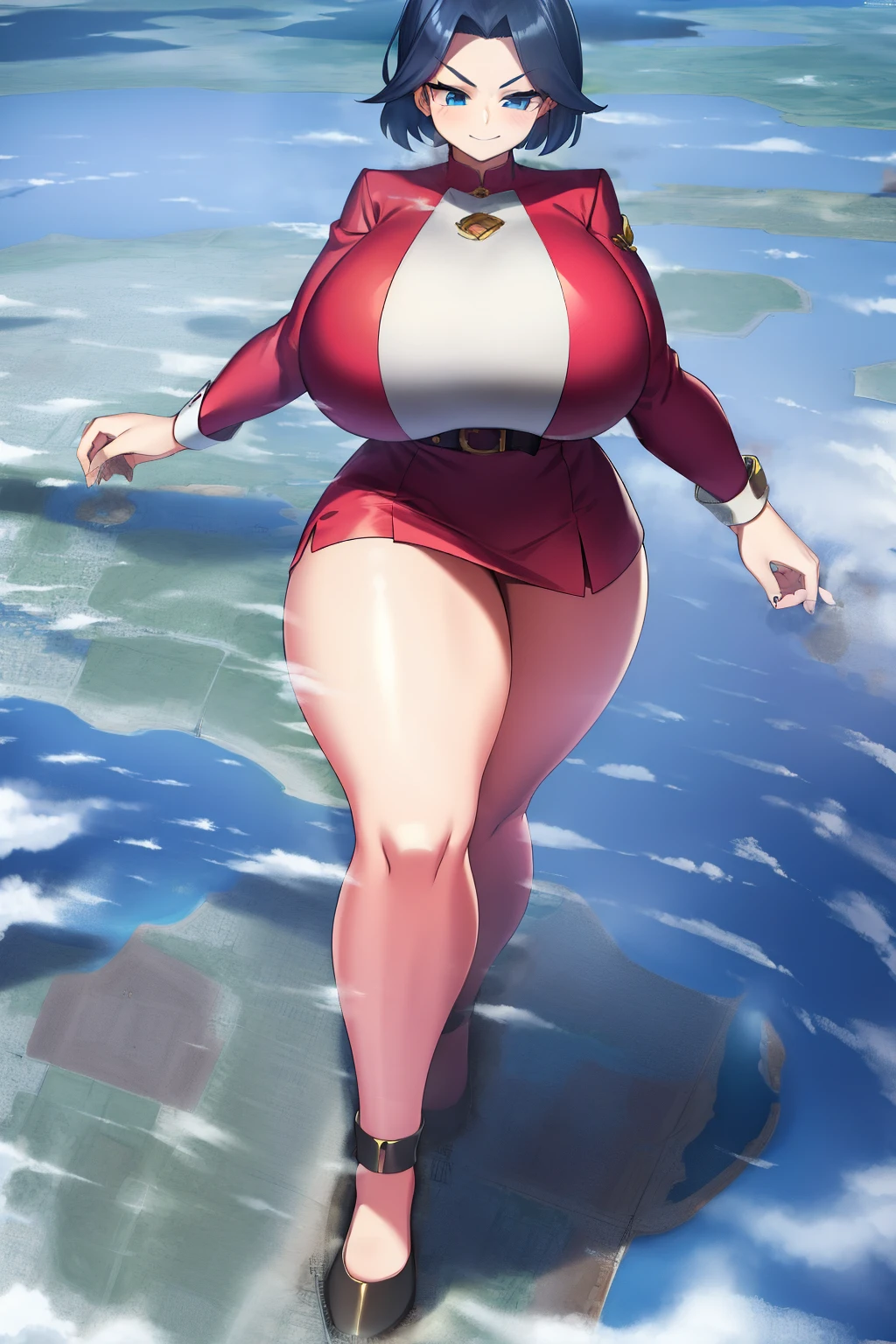 Giantess, curvy, busty, smirk, evil, thick thighs