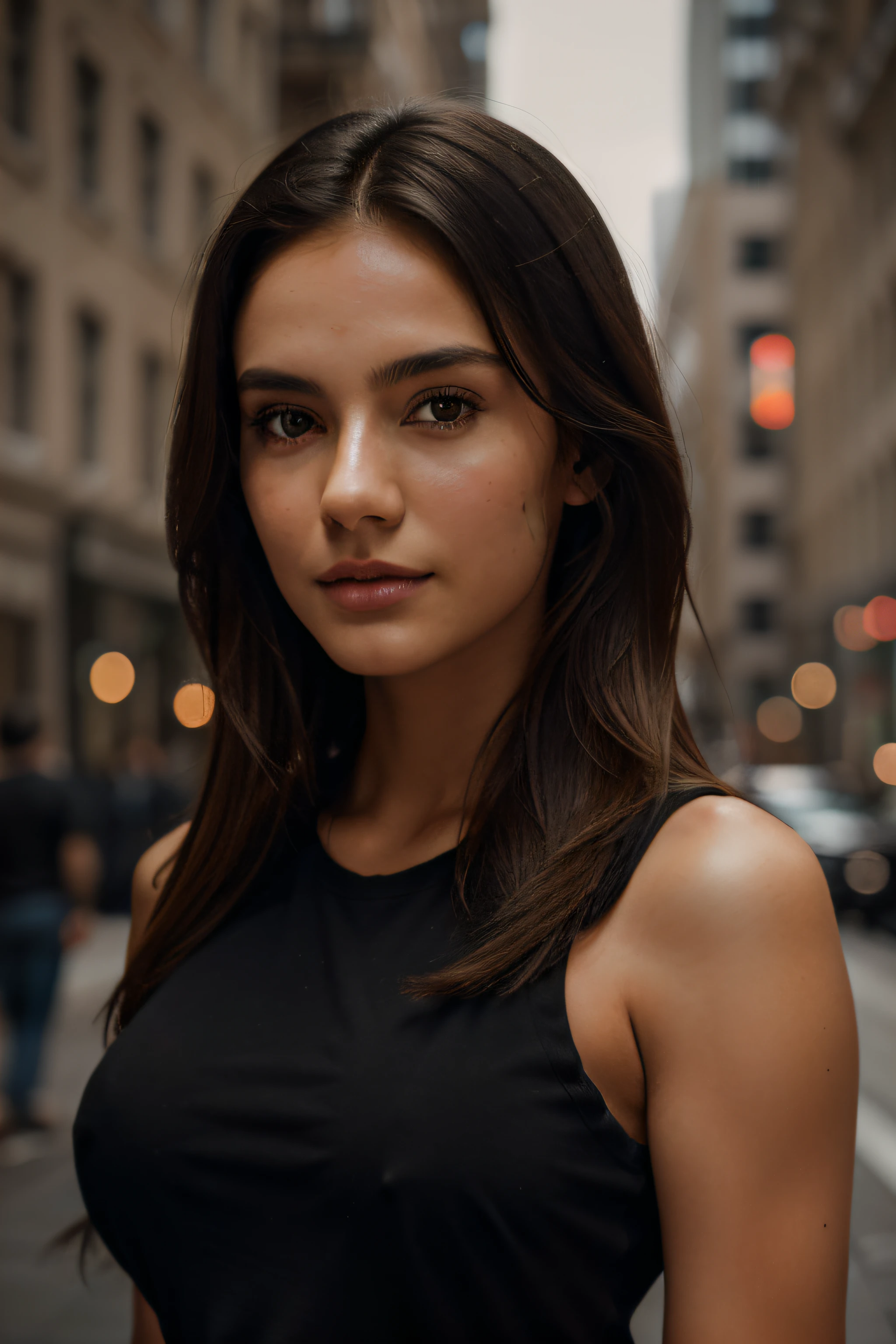 Photographie d’une fille magnifique, dans la ville, porter un t-shirt noir, jouissant, fille, été, Fille chaude, (((Buste moyen))), pas de mamelon, cheveux bruns, long_cheveux, regarde dans la caméra, visage symétrique, photoréaliste, photographie, Éclairage spectaculaire,, magnifique, occidental, (Masterpice), meilleur qualité, résolution élevée, extrêmement détaillée, peau avec pores, arrière plan flou, profondeur de champ, éclairage cinématographique