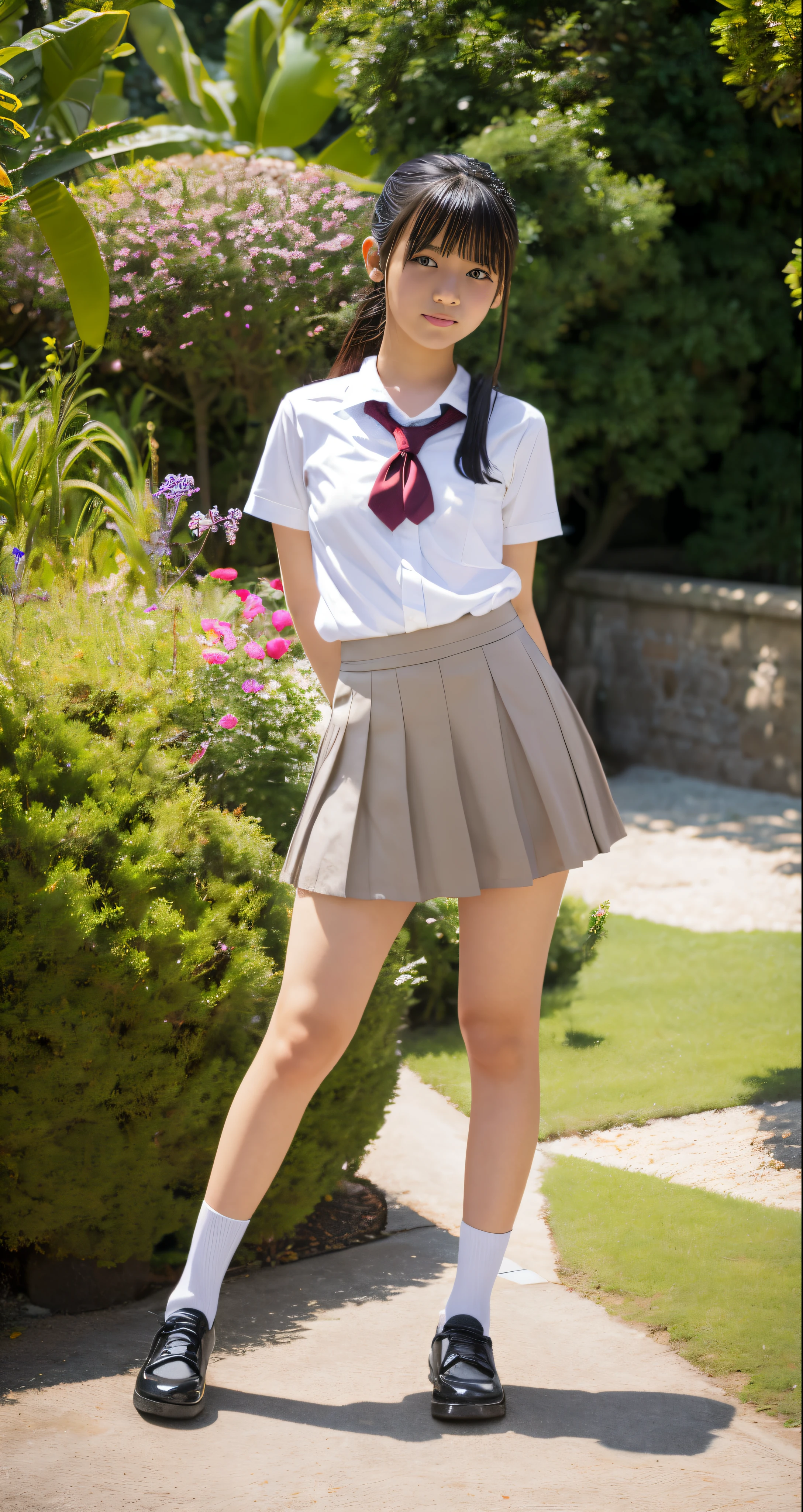 Full body of a 15 year old Japanese girl wearing a uniform