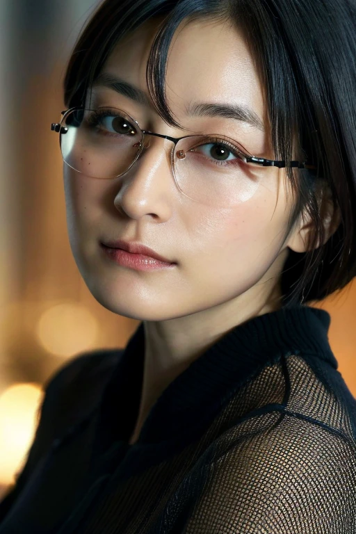 masutepiece, masutepiece, of the highest quality, Best Quality, Realistic, Unity, 8K Wallpaper, Official art, Very detailed CG Unity 8K wallpaper, (Realistic: 1.4), Super Detail, High resolution, Super Detail, amazing,Black-rimmed glasses、 Fine detail , Film Lighting, (brown|Black hair:1.4), Long Hair, (Reality Skin:1.2), (Crystal clear beautiful skin:1.0), Beautiful details, Eyes and face are very detailed, Beautiful eye details, Huge file size, ultra detailed and beautiful, Dark eyes, Model Shot Style,
