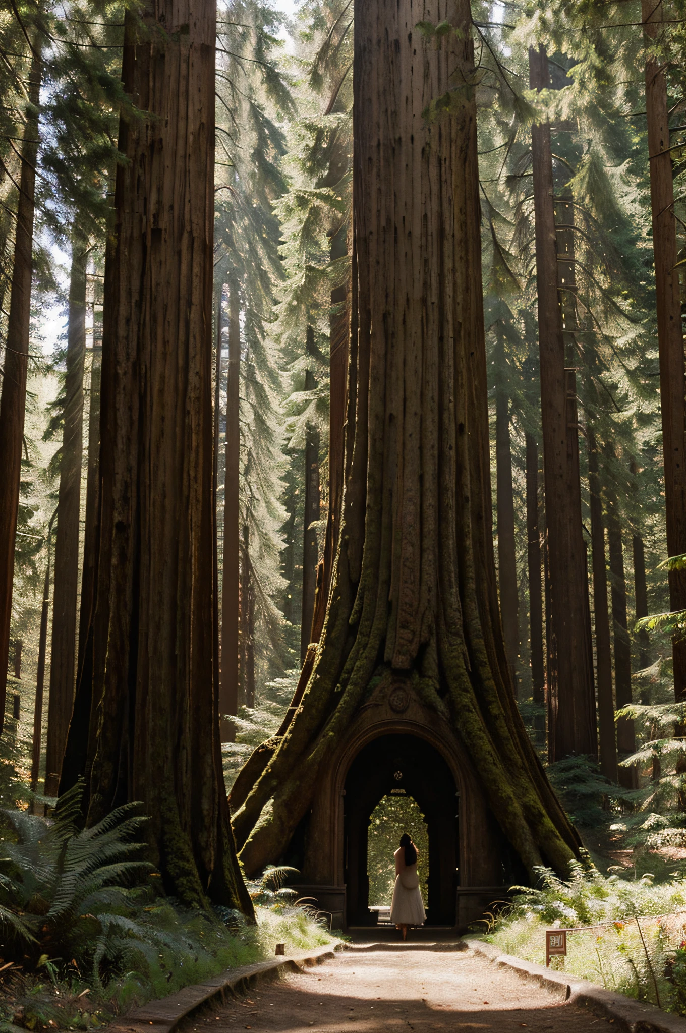 Immerse the viewer in the majestic beauty of a redwood forest with towering trees, dappled sunlight, and an enchanting play of shadows. The environment should convey a sense of grandeur and mystery. The atmosphere should be rich with the earthy fragrance of the forest floor. Opt for a 4K photography style to capture the intricate details of the ancient redwoods, utilizing professional camera settings and techniques to evoke the timeless beauty of these giants.