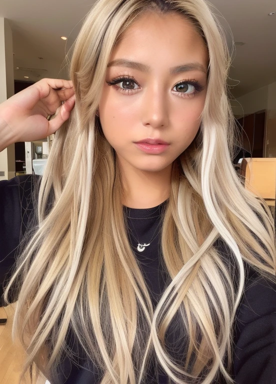 masterpiece,best quality,higher, asian,(brown race),dark skin,blonde hair,1girl,ndge