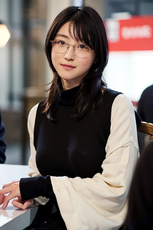 masutepiece, masutepiece, of the highest quality, Best Quality, Realistic, Unity, 8K Wallpaper, Official art, Very detailed CG Unity 8K wallpaper, (Realistic: 1.4), a 18 year old girl、A slight smil、Close one eye、Super Detail, Black-rimmed glasses、High resolution, Super Detail, amazing, Fine detail , Film Lighting, (brown|Black hair:1.4), Long Hair, (Reality Skin:1.2), (Crystal clear beautiful skin:1.0), Beautiful details, Eyes and face are very detailed, Beautiful eye details, Huge file size, ultra detailed and beautiful, Dark eyes, Model Shot Style,