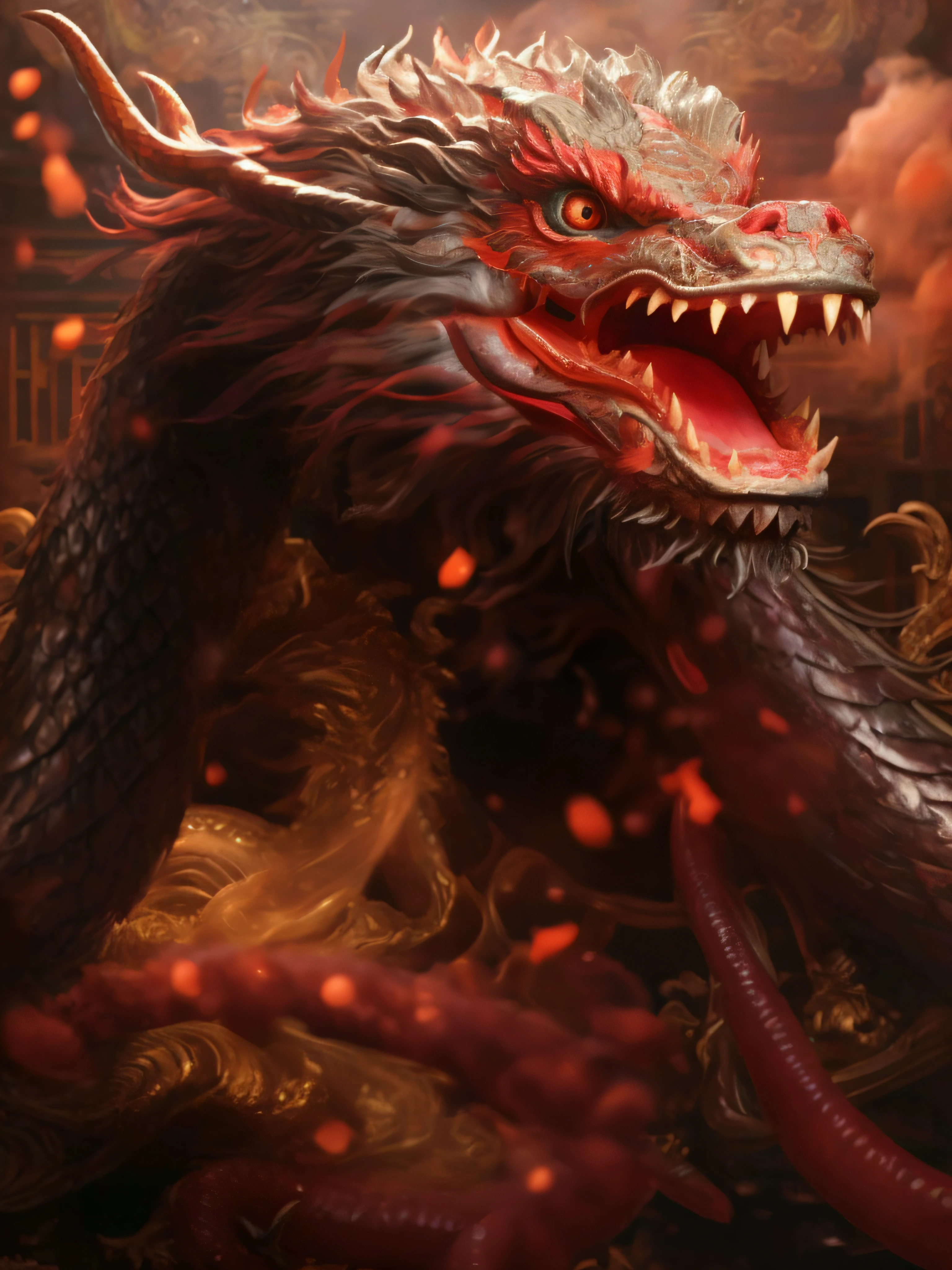 There  a dragon there，have a big mouth，and a big mouth, chinese dragon concept art, author：heroes, Dragon as background, drank, author：Kan Lee, inspired by Li Kan, author：Yang Borun, author：Arthur Penn, dragon oil painting, Chinese dragon battle, Dragon in the background, by Ni Yuanlu, author：Li Zai, By Shen Quan