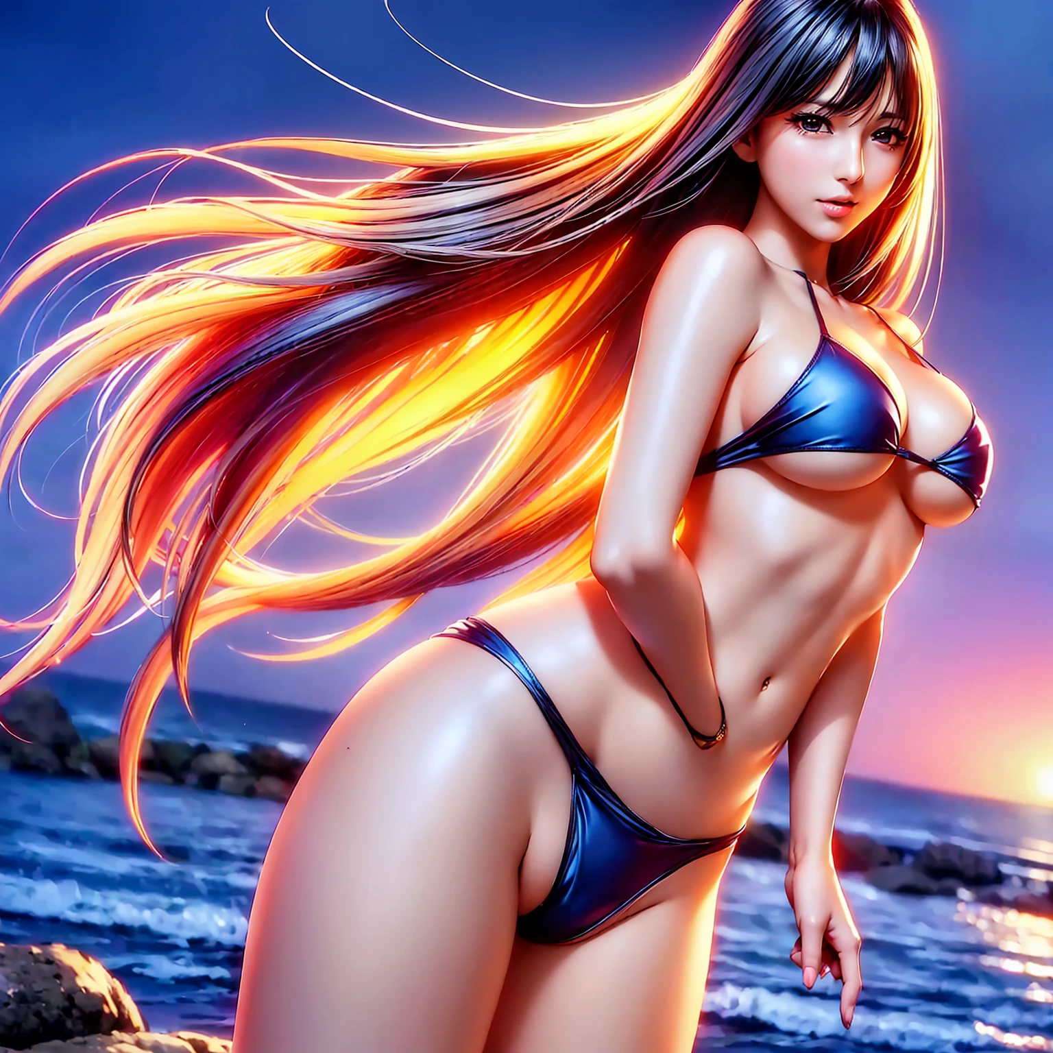 (top quality picture、masterpiece level、very high res、超A high resolution,High quality detailing)、(A 24-year-old beautiful girl with perfect and ultimate beauty..,beautiful breasts and figure,Beautiful body,美丽的面容,Strong-willed eyes:1.5)、(There are many variations of hairstyles,Bangs are neatly arranged,long straight hair on the side,Beautiful hair:1.2),lifelike textures,Beautiful colors,(Wearing a beautiful colored bikini swimsuit,Brightly colored bikini swimsuit,Wear a bikini swimsuit with beautiful colors and patterns,Wear bikini swimsuits with beautiful colors and patterns:1.2),Have a bright smile,line of sight,Mouth opens,(The wind is blowing,Hair flutters under the influence of the wind:1.2),fantastic night sky and moon,Beautiful location outdoor pool,Outdoor pool,Night Pool,(The whole body,accurate anatomy、extremely detailed picture、Accurate images、Perfect Image 1.5)、beautiful anime woman, Beautiful Art Style, an animated character、(The whole picture、Detailed picture、Defect-free images、natural soft light、beautiful image),(Best Shot 1.2)