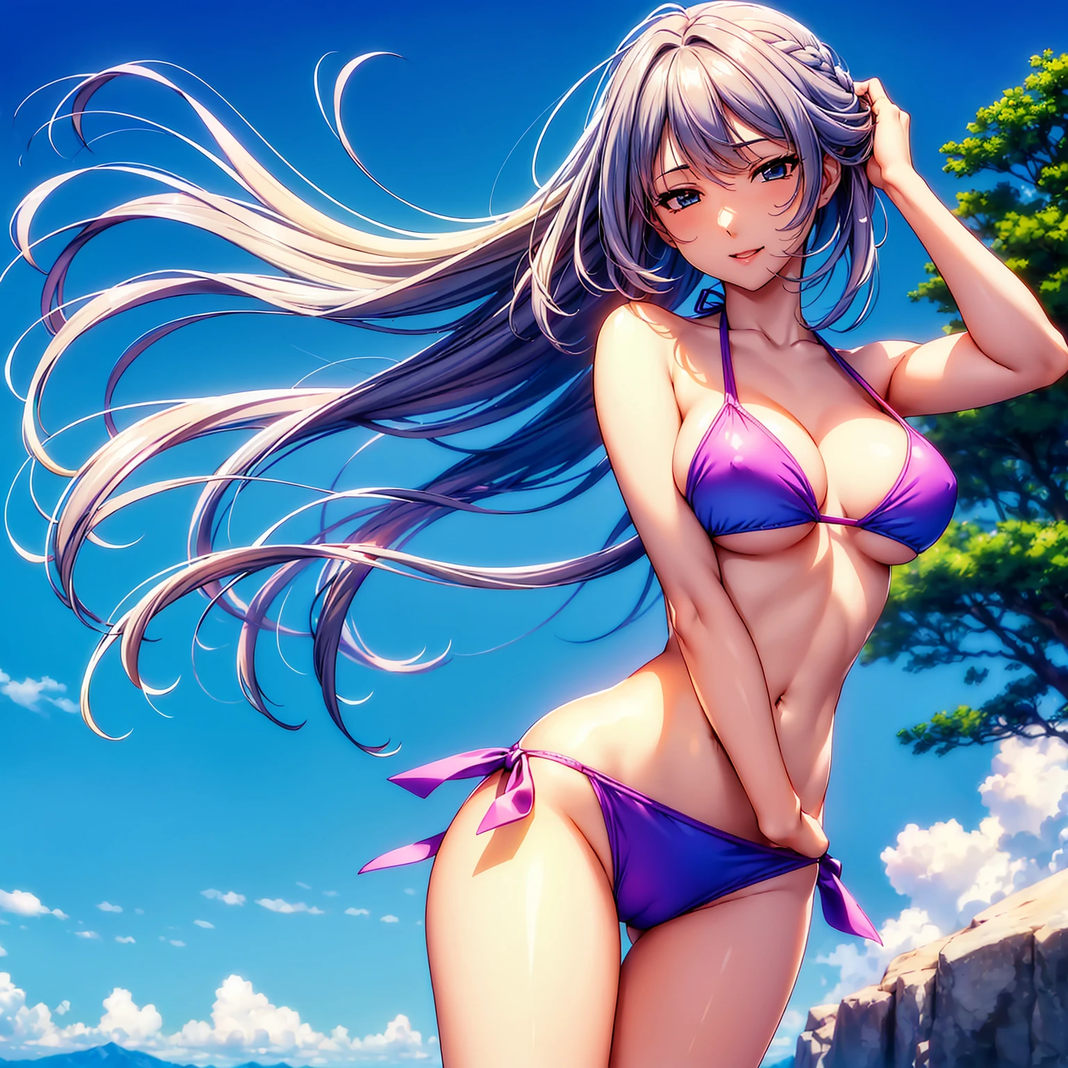 (top quality picture、masterpiece level、very high res、超A high resolution,High quality detailing)、(A 24-year-old beautiful girl with perfect and ultimate beauty..,beautiful breasts and figure,Beautiful body,美丽的面容,Strong-willed eyes:1.5)、(There are many variations of hairstyles,Bangs are neatly arranged,long straight hair on the side,Beautiful hair:1.2),lifelike textures,Beautiful colors,(Wearing a beautiful colored bikini swimsuit,Brightly colored bikini swimsuit,Wear a bikini swimsuit with beautiful colors and patterns,Wear bikini swimsuits with beautiful colors and patterns:1.2),Have a bright smile,line of sight,Mouth opens,(The wind is blowing,Hair flutters under the influence of the wind:1.2),fantastic night sky and moon,Beautiful location outdoor pool,Outdoor pool,Night Pool,(The whole body,accurate anatomy、extremely detailed picture、Accurate images、Perfect Image 1.5)、beautiful anime woman, Beautiful Art Style, an animated character、(The whole picture、Detailed picture、Defect-free images、natural soft light、beautiful image),(Best Shot 1.2)