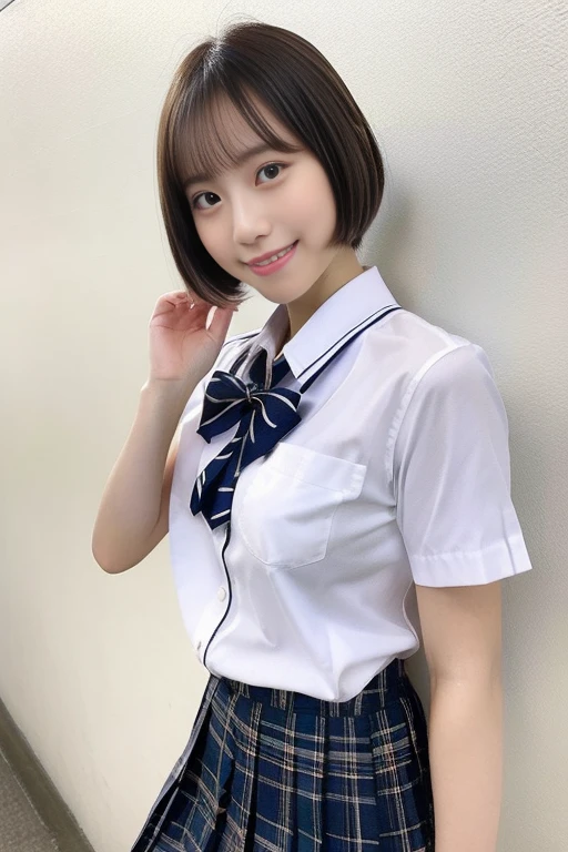 (great masterpiece、top-quality、high-level image quality)、(japanes、Idol actress、Good looking atmosphere)、(((japanes、Neat and clean 15 years old)))、(((perfect anatomia、plump and beautiful limbs、Perfect physiology)))、((Healthy body、short cut hair、A dark-haired、bangss、Clear black iodel grade body)),tiny chest,small ass,((cute school uniform、Stylish and beautiful、Clean and stylish)),school classrooms、Evening glow、Beautiful thighs、Cute figure、professional photograpy、Image Movie、Smile、The skirt is flipped up,Angle from below,Panties taken off,