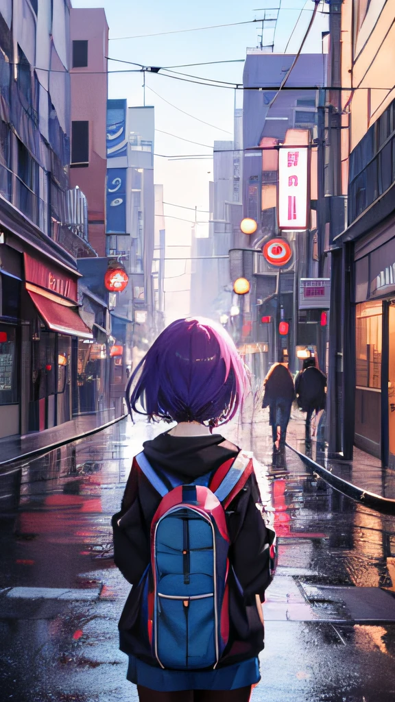 anime girl with headphones playing a purple guitar in a city, short hair, black hair, purple highlight hair, nightcore, anime style 4 k, best anime 4k konachan wallpaper, anime moe artstyle, ilya kuvshinov. 4 k, anime art wallpaper 8 k, high detailed official artwork, anime art wallpaper 4 k, anime art wallpaper 4k, high quality anime artstyle, hq artwork, raining