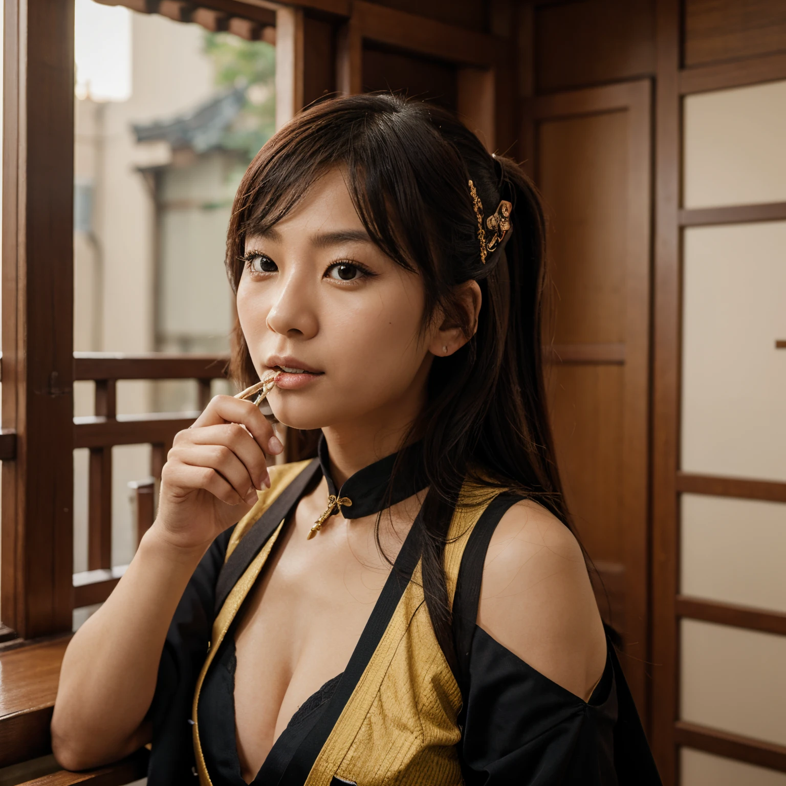 Qiqi from genshin impact with a joint in her month