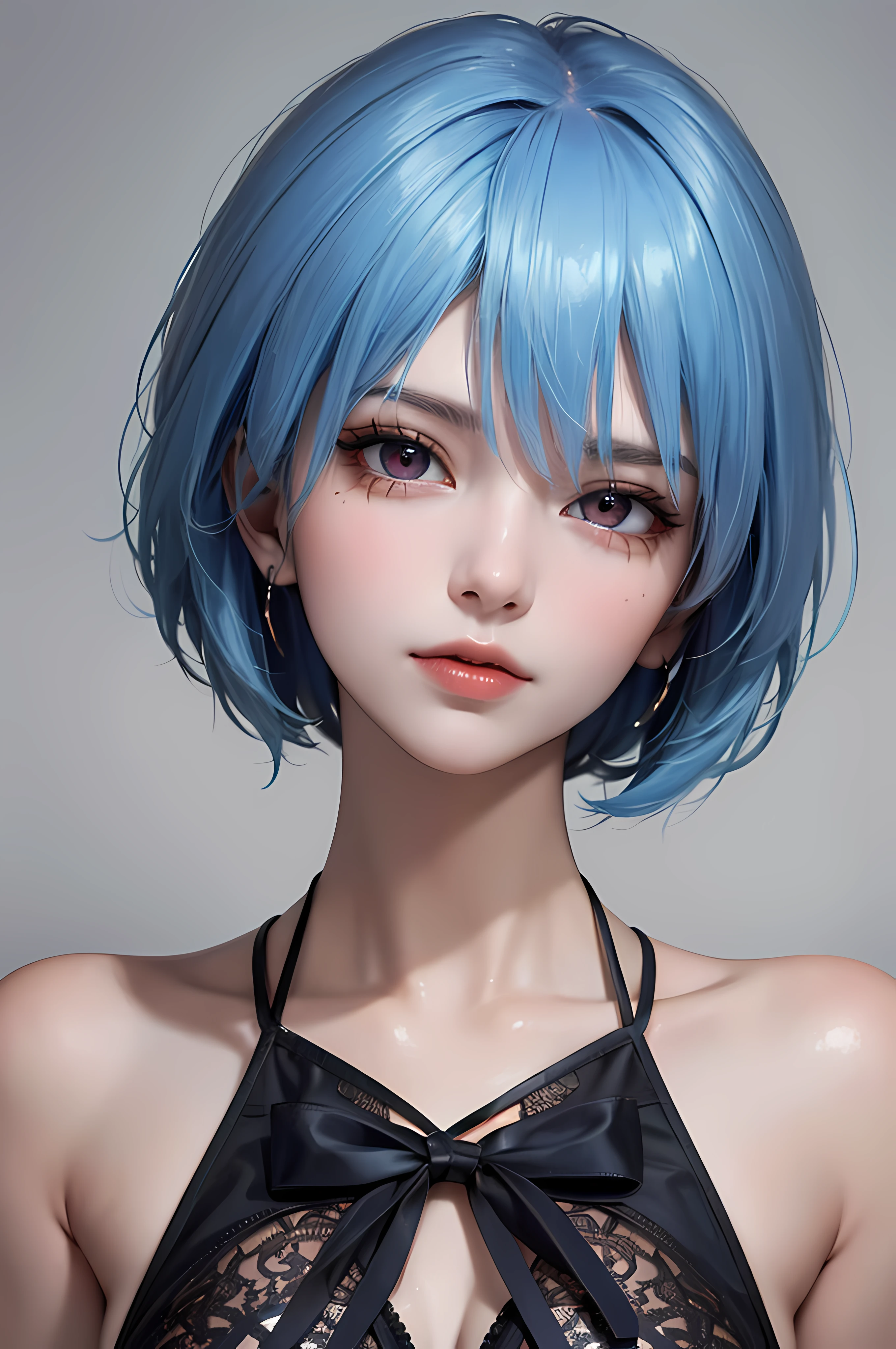 Masterpiece, Best Quality, 8K, Detailed Skin Texture, Detailed Cloth Texture, Beautiful Detail Face, Intricate Detail, Ultra Detailed, Portrait of Rei Ayanami, Blue Hair, Red Eyes, Head Tilt, No Background