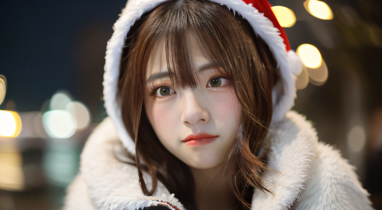 masterpiece、top-quality、hyperdetailed face、ultra-detailed hair、White coat、illuminations、gazing into distance、Christmas、Lonely look