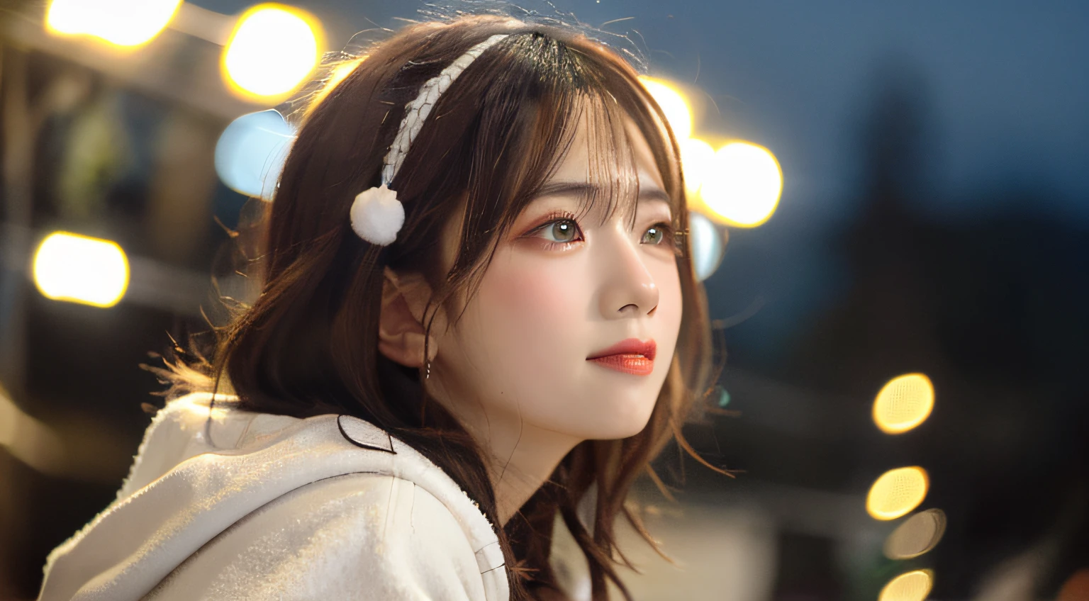 masterpiece、top-quality、hyperdetailed face、ultra-detailed hair、White coat、illuminations、gazing into distance、Christmas