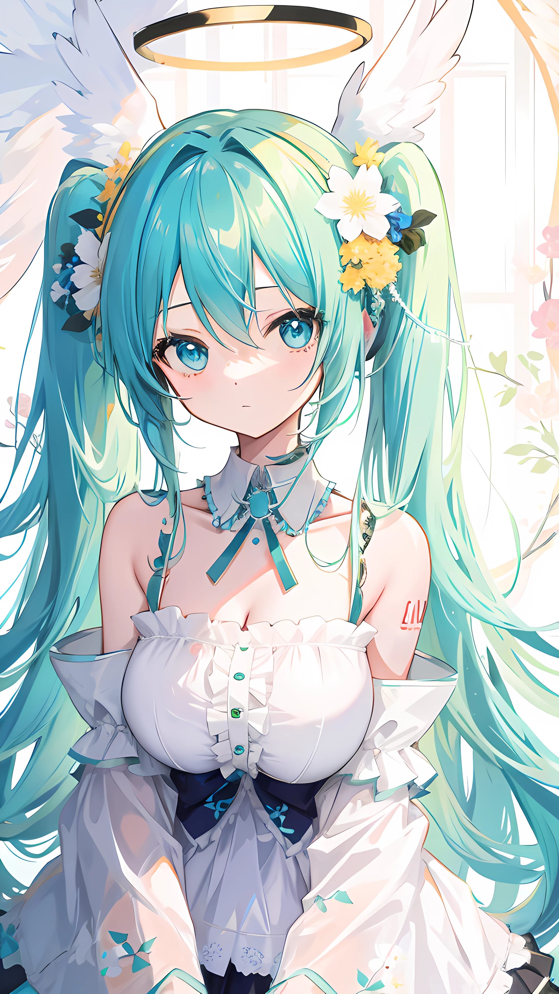 Hatsune Mirai Big Tits,Angelic,The halo,floral accessories