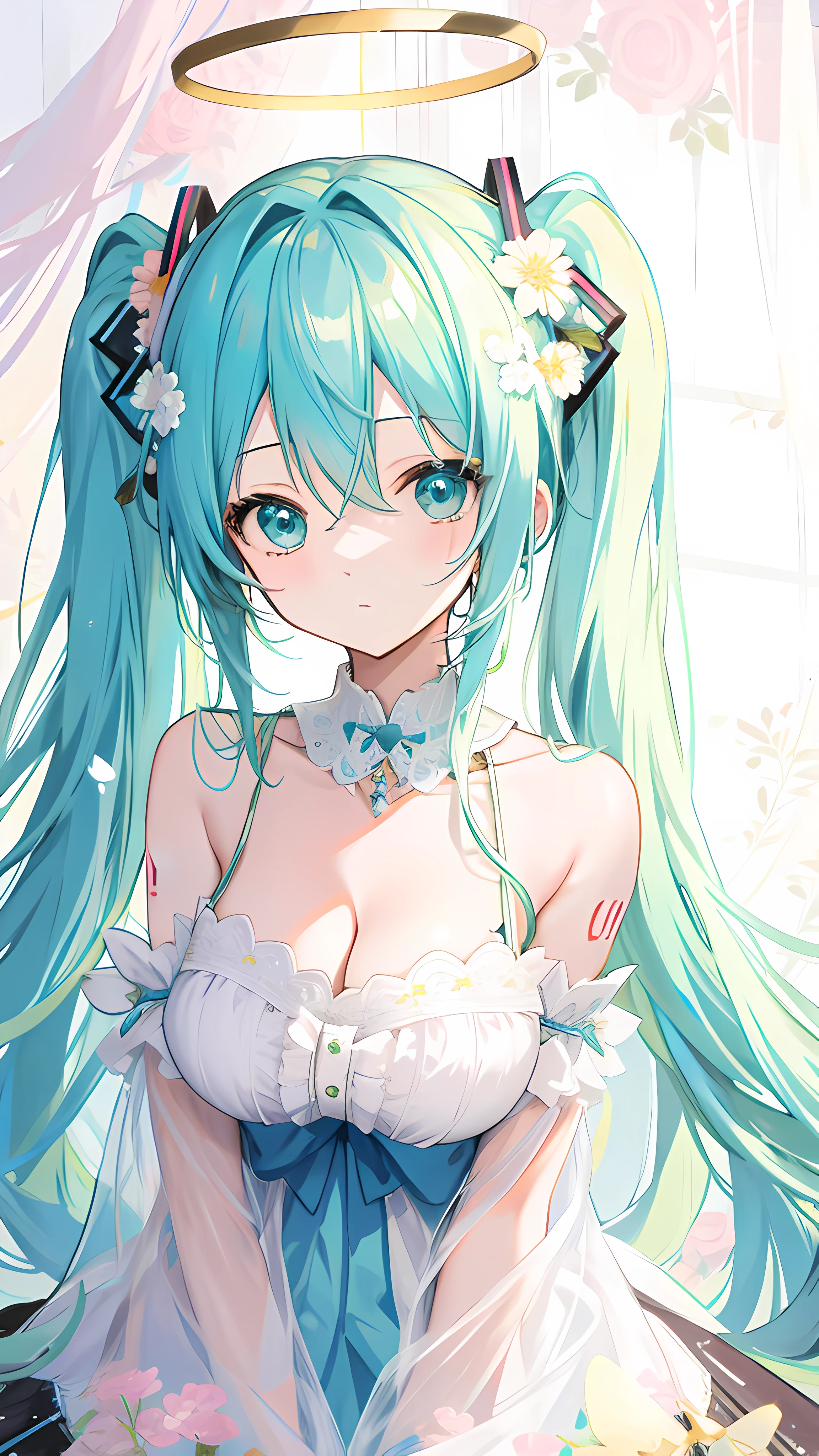 Hatsune Mirai Big Tits，Angelic，The halo，floral accessories