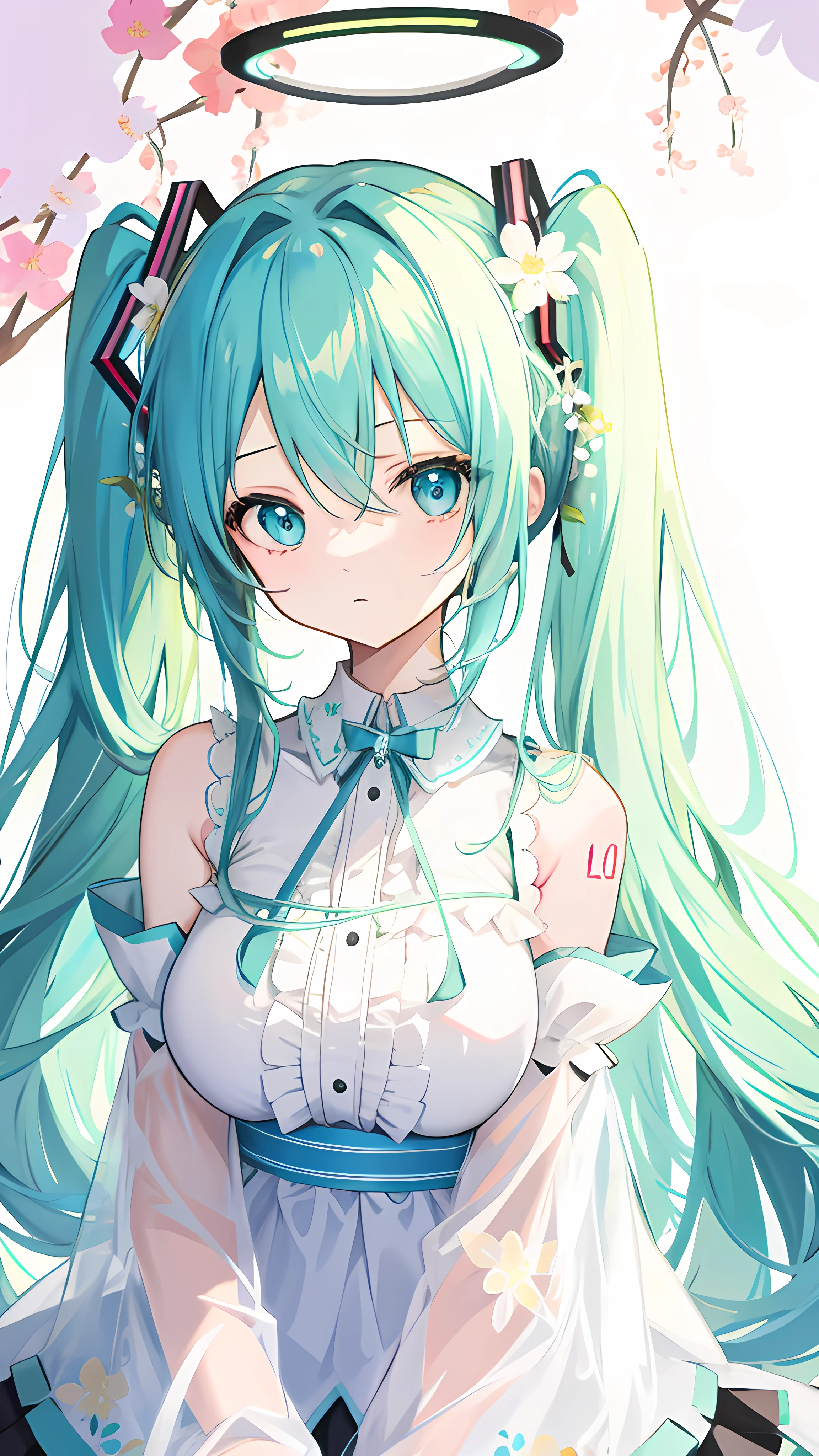 Hatsune Mirai Big Tits,Angelic,The halo,floral accessories