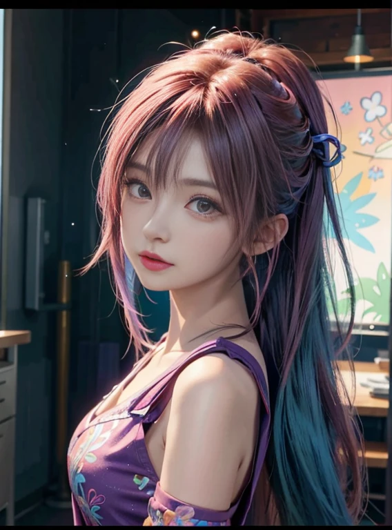 anime girl with colorful hair and a colorful dress, rossdraws pastel vibrant, rossdraws cartoon vibrant, anime style 4 k, beautiful anime portrait, artgerm colorful!!!, ! dream artgerm, beautiful anime girl, anime styled digital art, anime art wallpaper 4k, anime art wallpaper 4 k, digital anime art, extremely detailed artgerm