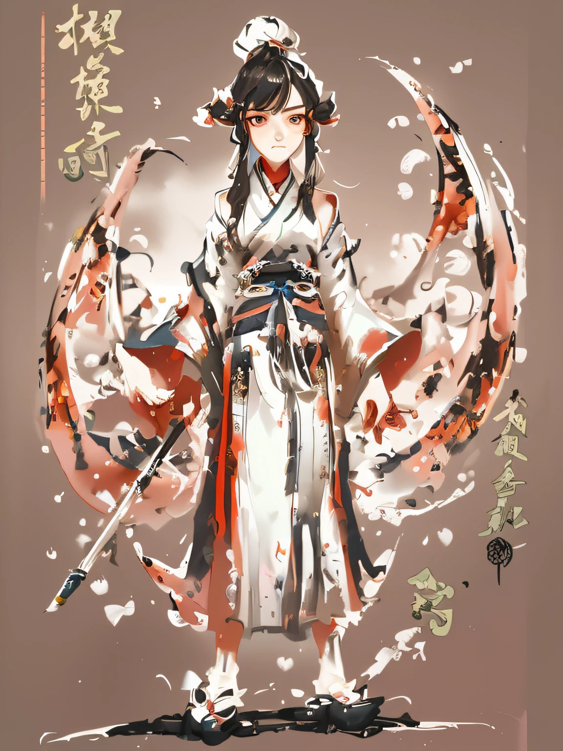 Fifteen-year-old girl,poop,Funky,often frown,Wei Jin Hanfu,Full body standing painting