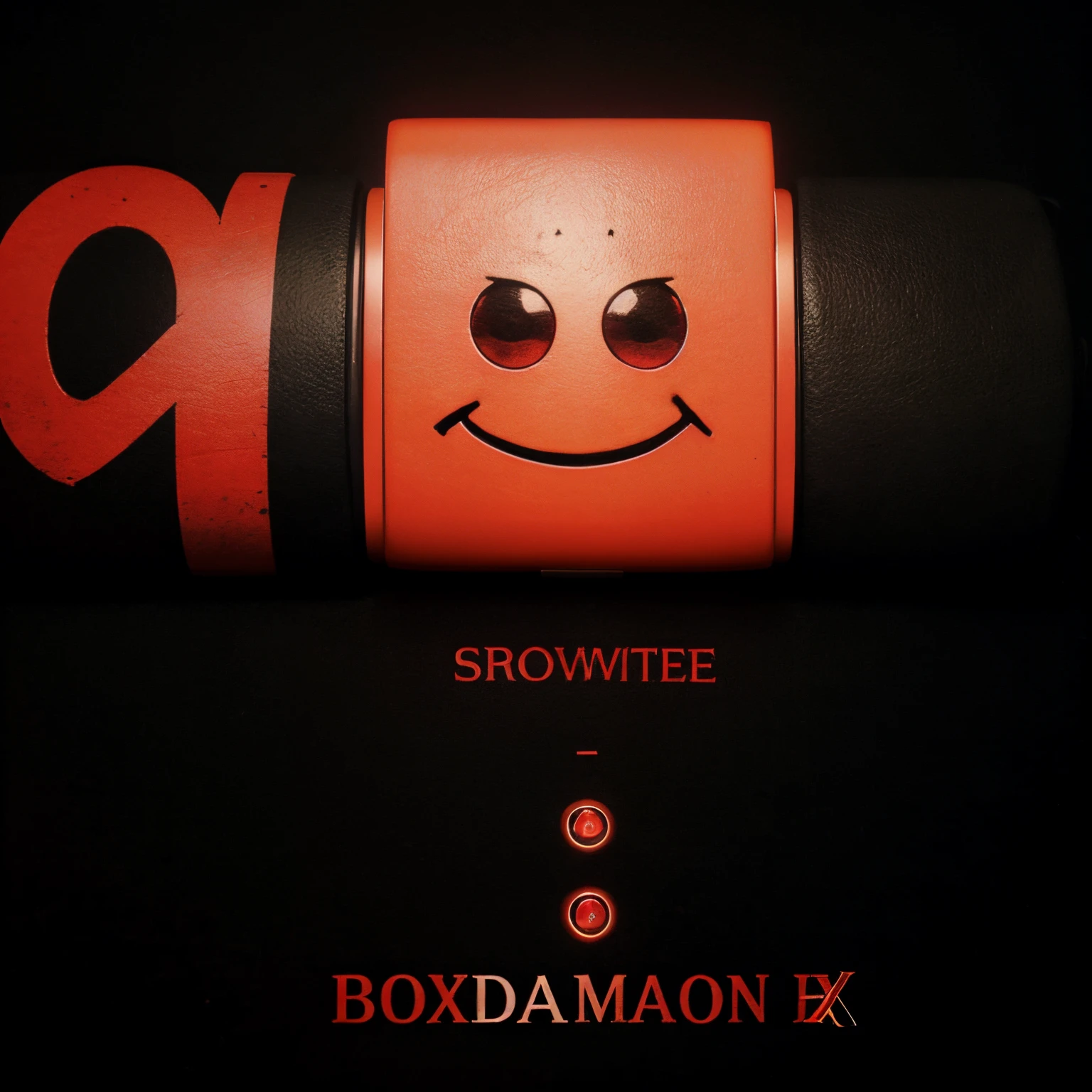 Make me a black background with the word darmon written on it colored red and make it in a cool font and above it put a smiley face but replace each eye with the letter X and color it red and make it match the same phone as the text