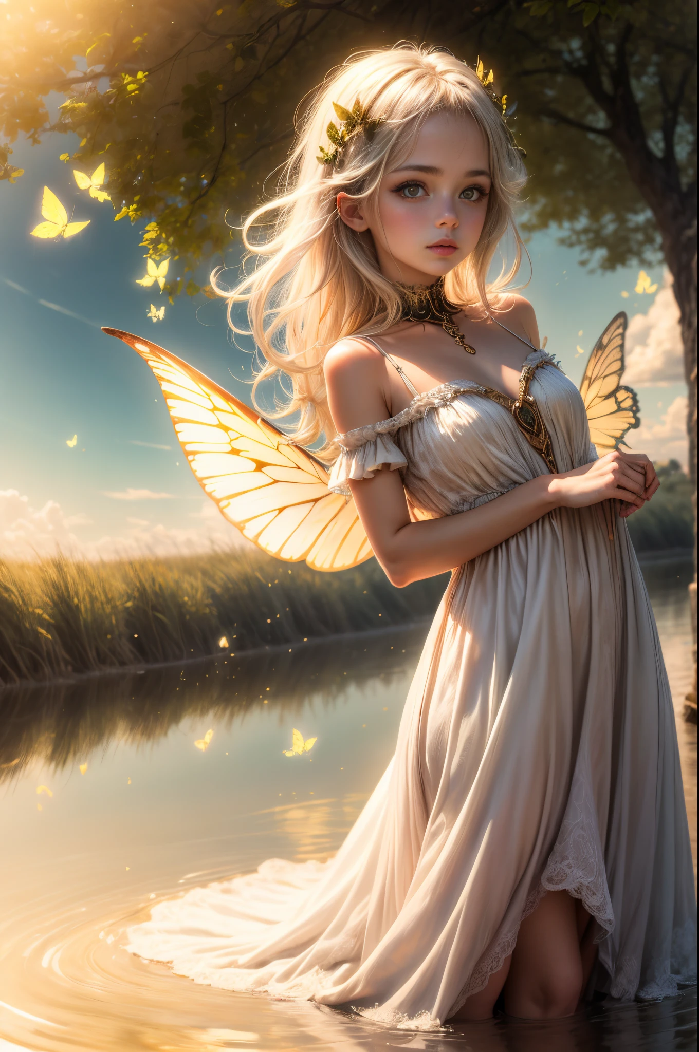 The angei's body glowed with a charming light in the sky