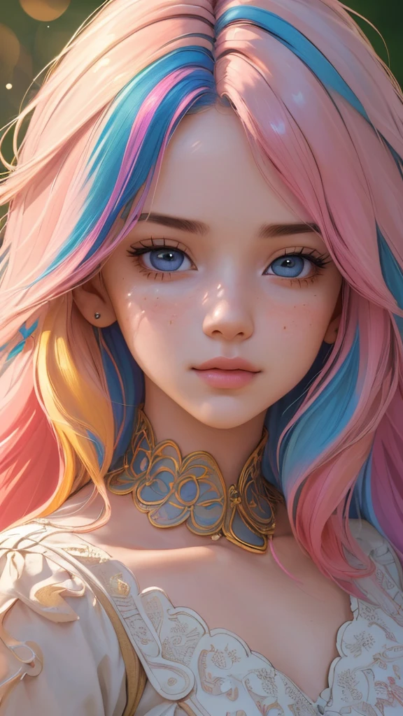 (best quality, masterpiece, perfect face, beautiful and aesthetic:1.2, colorful, dynamic angle, highest detailed face) coloured hair, 18 years old girl, medium tits, flirting on camera, , 35mm, bokeh, 9:16, (intricate details, hyperdetailed:1.15), detailed, light passing through hair (high contrast, official art, extreme detailed, highest detailed),