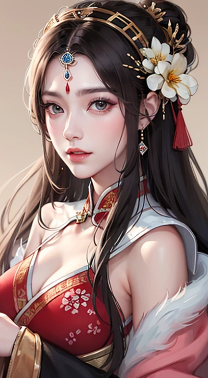 a close up of a woman in a traditional chinese dress, Princesa chinesa antiga, ancient asian dynasty princess, chinese empress, 宮 ， A girl in Hanfu, Wearing ancient Chinese clothes, China Princess, inspired by Xie Huan, Inspired by Guo Xi, Imperial royal elegant clothing, Inspired by Li Tang, Inspired by Qiu Ying, Inspired by Lanying, (Hyper-realistic), (illustratio), (A high resolution), (8K), (The  very detailed), (Most Best Illustration), (Beautiful and detailed eye quality), (ultra - detailed), (tmasterpiece), (详细的脸)