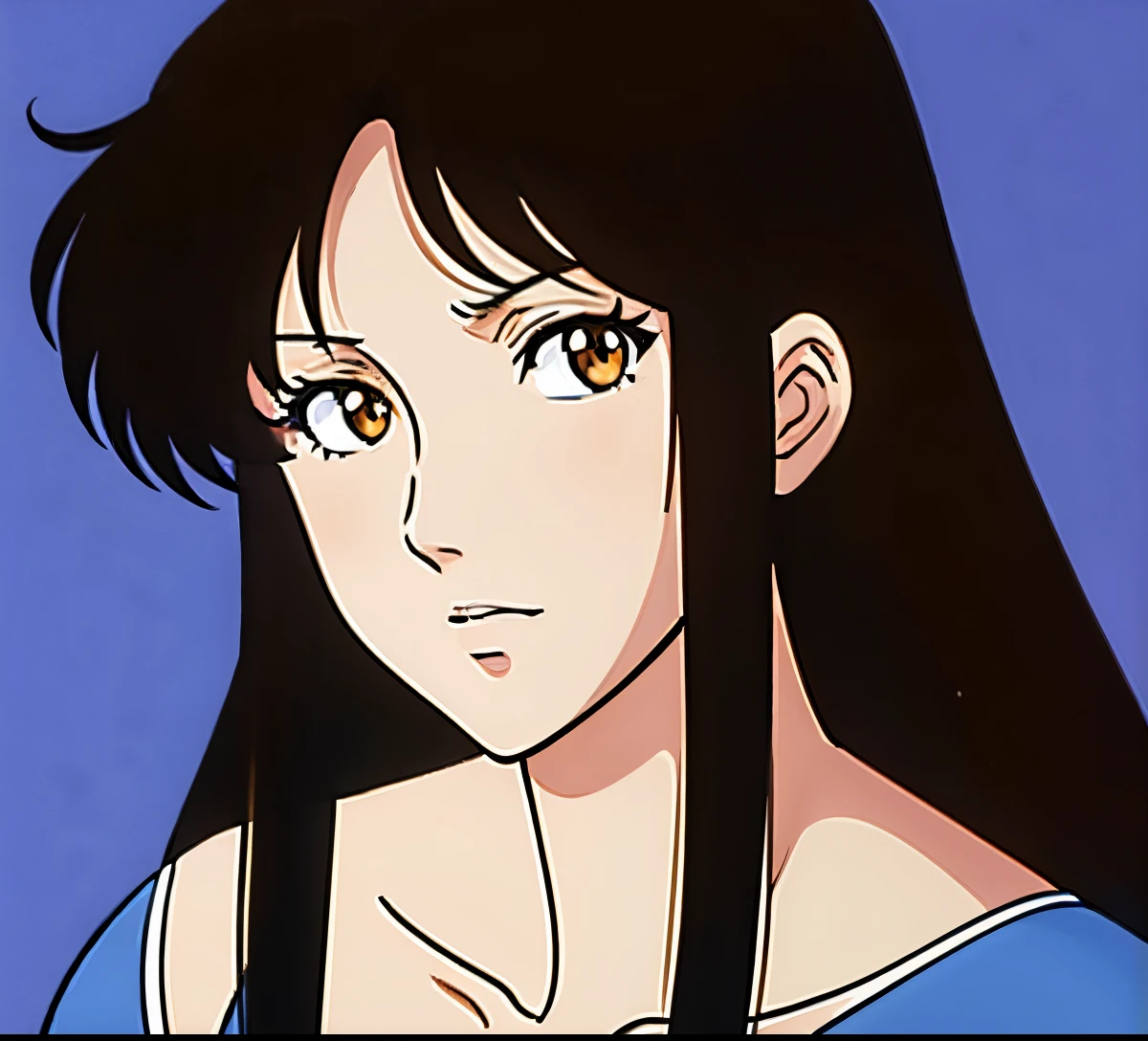 Woman with long brown hair, anime woman with blue leotard, deviantart, neogeo, portrait knights of zodiac girl, huge tit, Woman with very large breasts, knights of zodiac girl, Brown-eyed woman, a female anime character