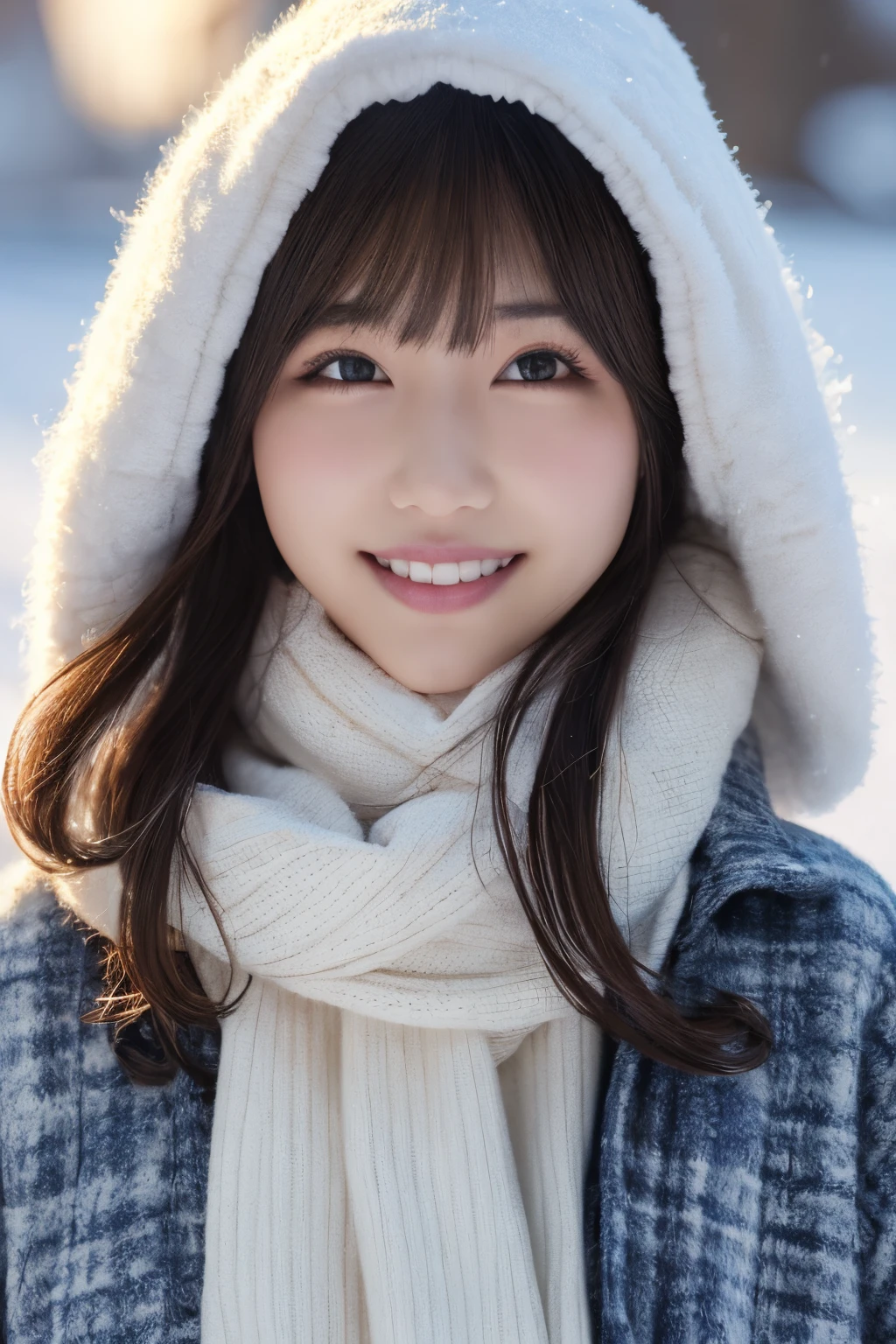1girl in, (Wear winter clothes:1.2), (Unripe, Best Quality), (Realistic, Photorealsitic:1.4), masutepiece, Extremely delicate and beautiful, Extremely detailed, 2k wallpaper, amazing, finely detail, the Extremely Detailed CG Unity 8K Wallpapers, Ultra-detailed, hight resolution, Soft light, Beautiful detailed girl, extremely detailed eye and face, beautiful detailed nose, Beautiful detailed eyes, Cinematic lighting, Winter scene, Perfect Anatomy, Slender body, Taut,
Straight semi-long hair, Bangs, Looking at Viewer, A slight smil