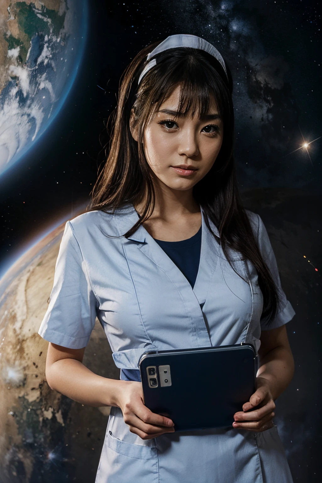 starship, nurse, Japanese girl, galaxy