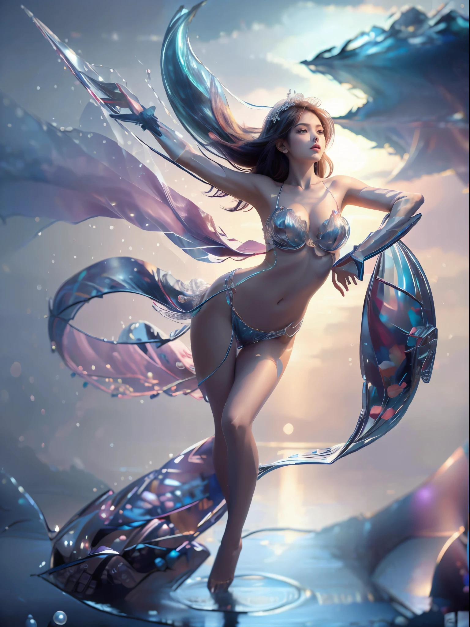 The heroine  a mermaid，Very beautiful，Full body photo