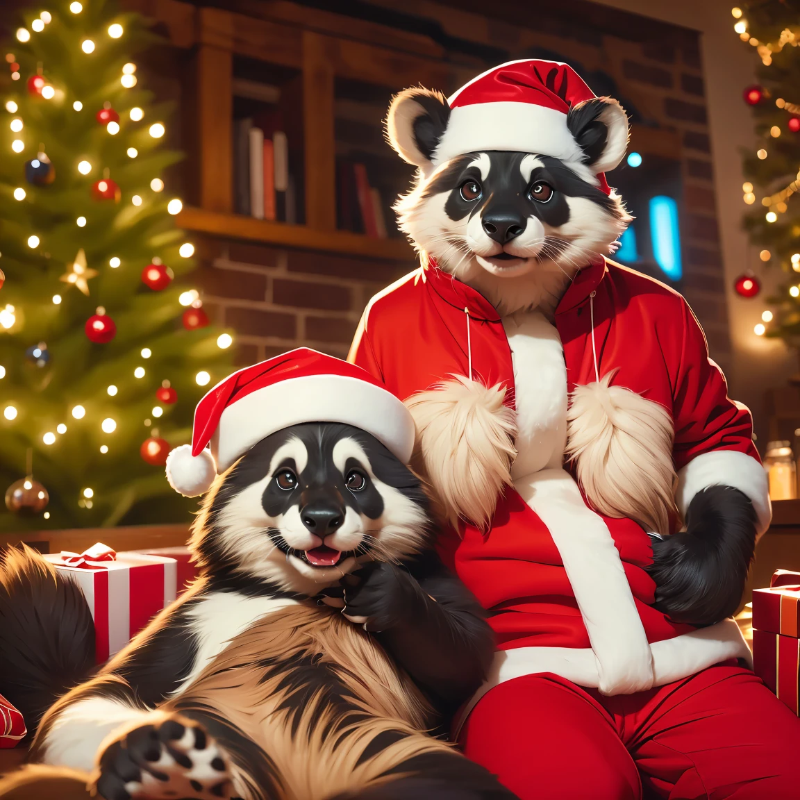 Santa_animal，((Best quality)), ((Masterpiece)), anatomy correct，cute，panda