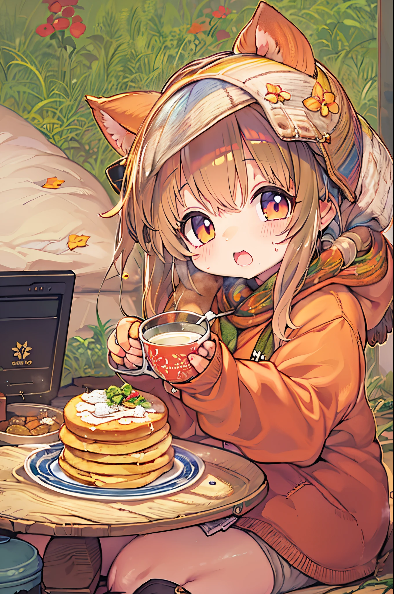 Sit under the kotatsu and eat pancakes、Anime girl drinking tea, pixiv, Cute Anime, In pixiv, anime food, cute anime catgirl, anime wallaper, Lori, trending in pixiv, hd anime wallaper, Cute anime girl, Anime visuals of cute girls, anime moe art style, Anime Background, anime style 4 k, Asuka、Eat pancakes