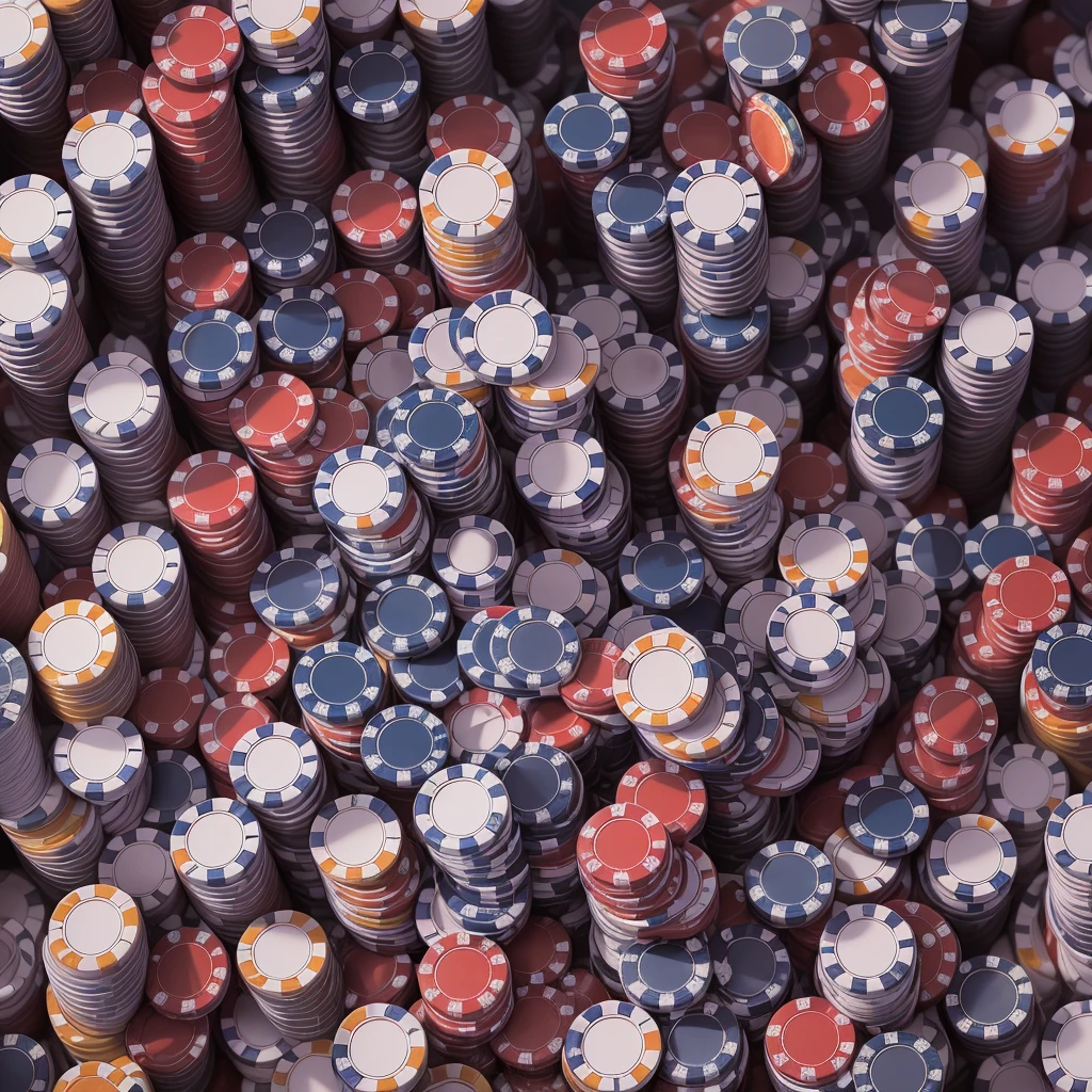 Black casino chips placed face up in a horizontal position, black and red combined and gold and black combined