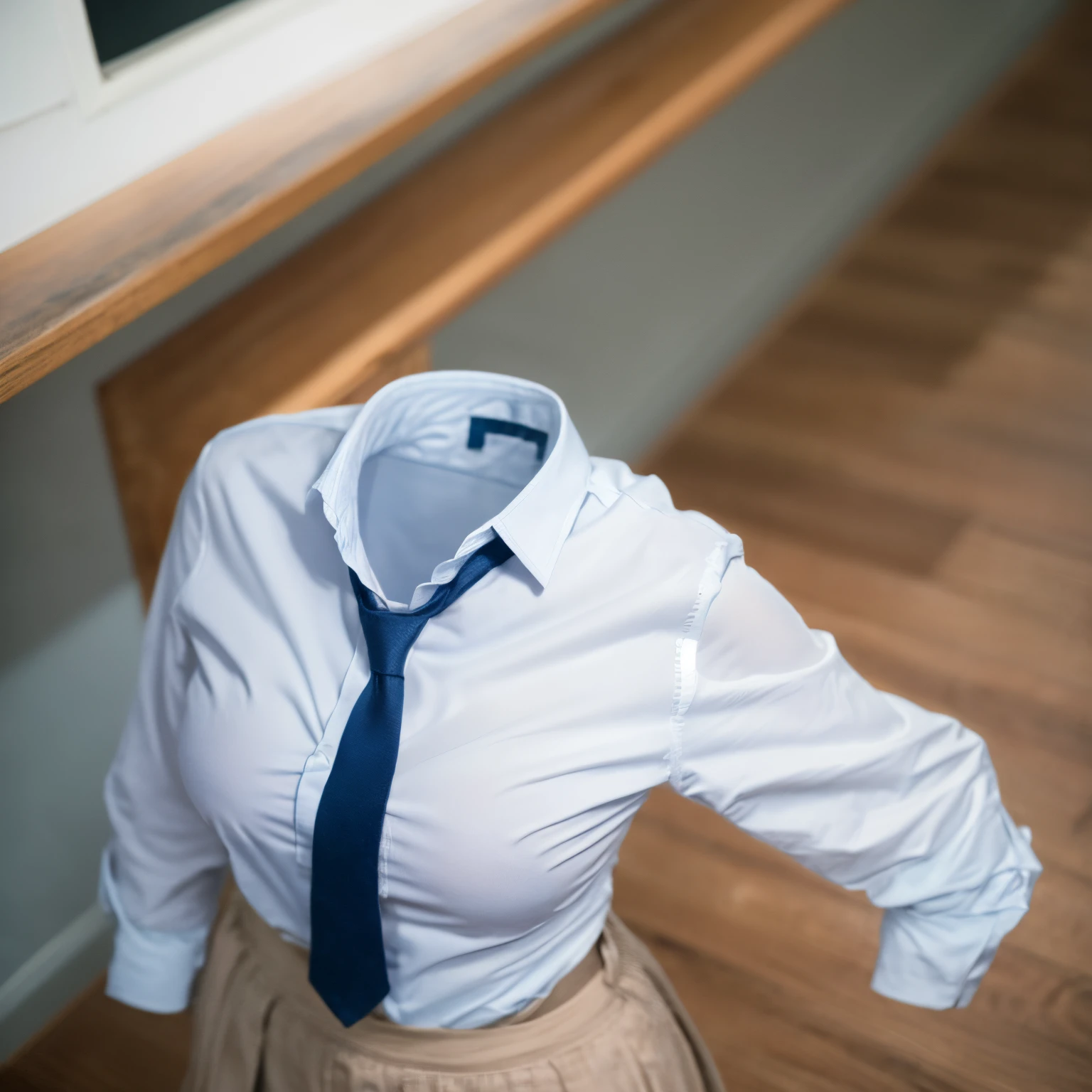 CA、Black stockings、Showing white underwear、Dark blue jacket、Dark blue skirt、Lifting skirt、looking at from the front、Crab crotch