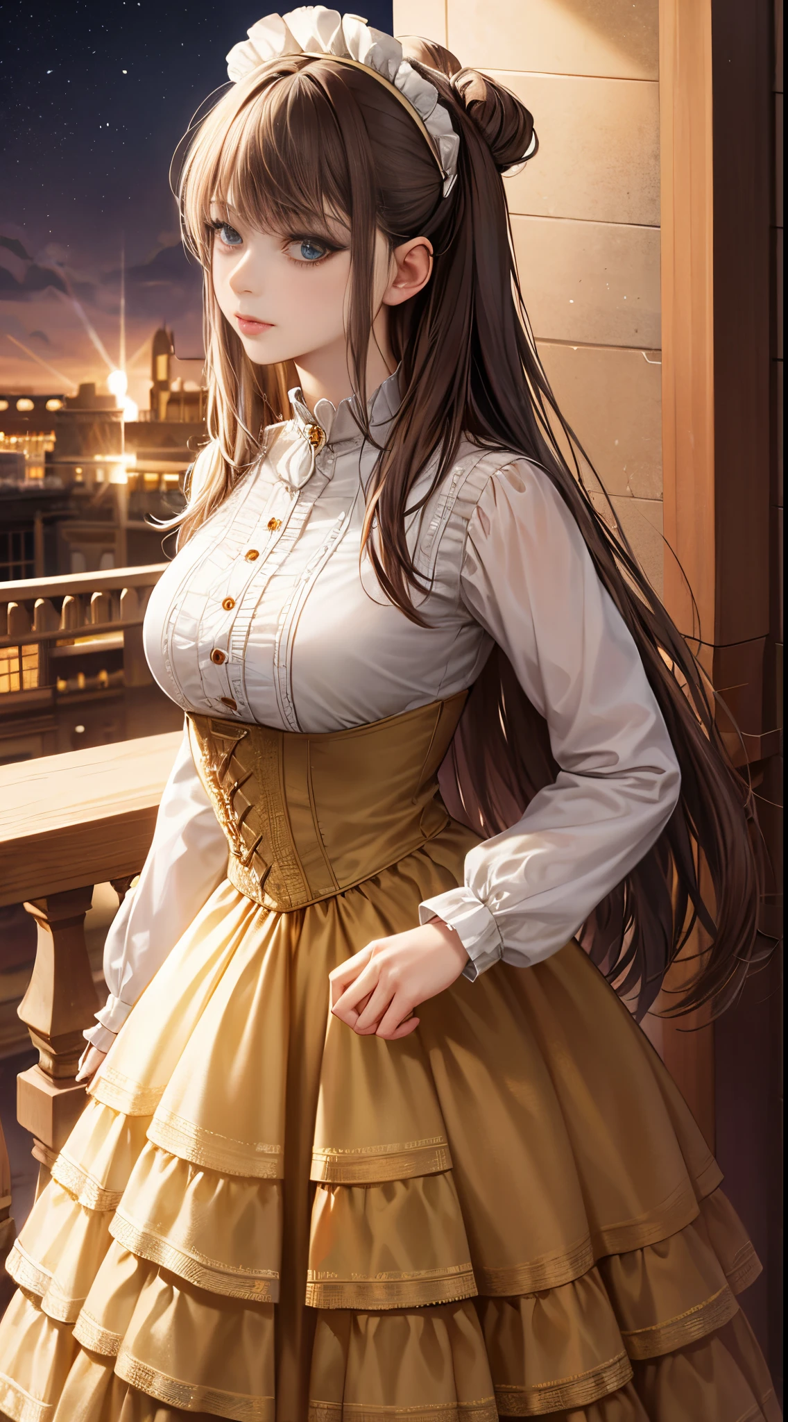 western fantasy，victoriana，A beautyful girl，The stands up