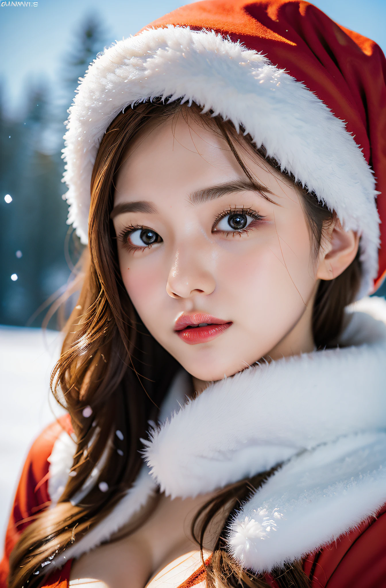nipples exposed、Lori face、santa claus、a blond、Snow Santa performance at the ski resort、Photorealistic images of solo idols, Morning Musume inspired by Eri Kamei, Radiates charm and beauty with plenty of bust and subtle exposure of cleavage. Images must reflect the real person at the highest quality possible, Powered by Ultra-HD (16 K) resolution, crisp detail, Vivid colors, Dynamic Range, Soft bokeh, Fine texture, Realistic realism, Pin Sharp Focus. 、Camera Setup 、Nikon D850 and NIKKOR Z 58mm Boobs Boobs Boobs Boobs F。/0.95 S Noct lens, The setting must be ISO 64, F/0.95, a shutter speed of 1/60. --ar 16:9 - V5.1 --Style raw --Q 2 --S 750